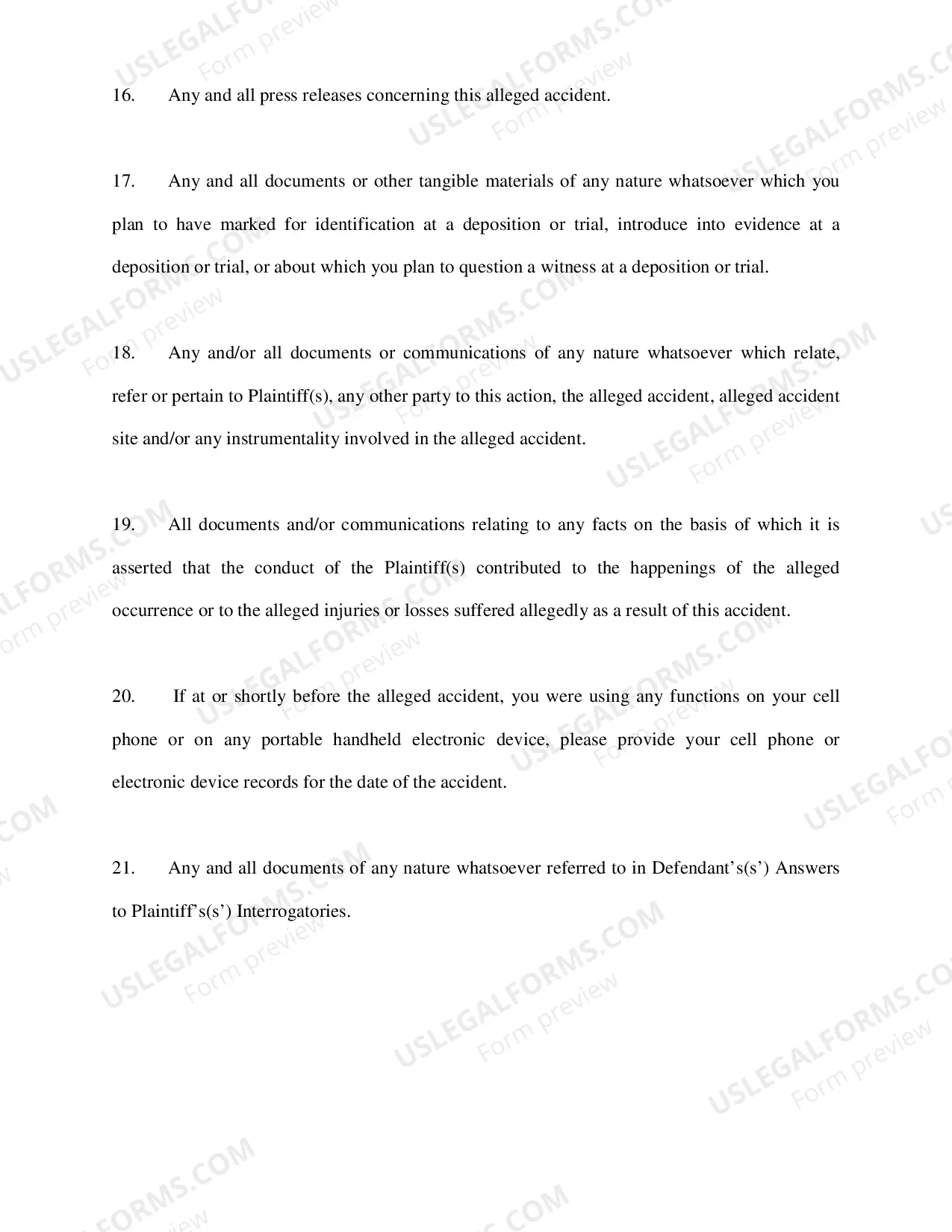 Preview Plaintiffs Request For Production of Documents Directed to Defendant