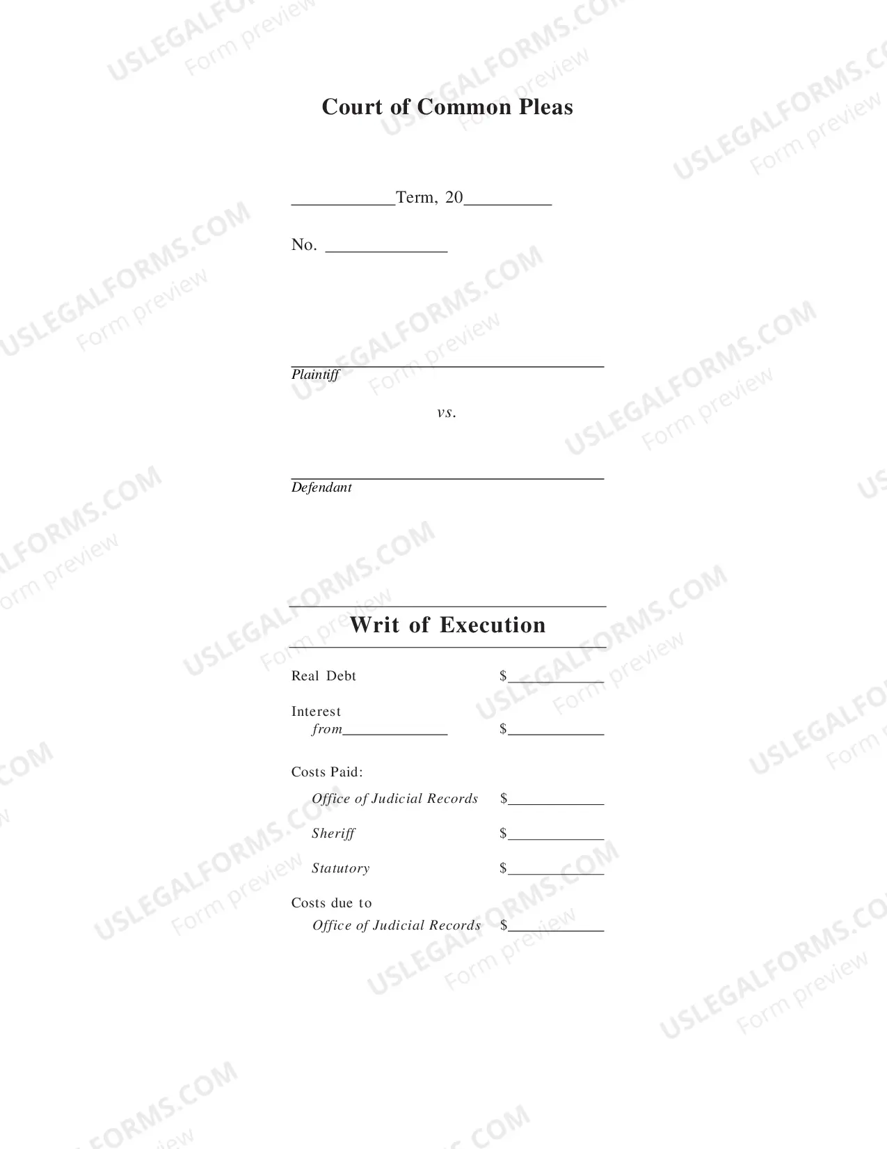 Preview Writ of Execution (Mortgage Foreclosure)