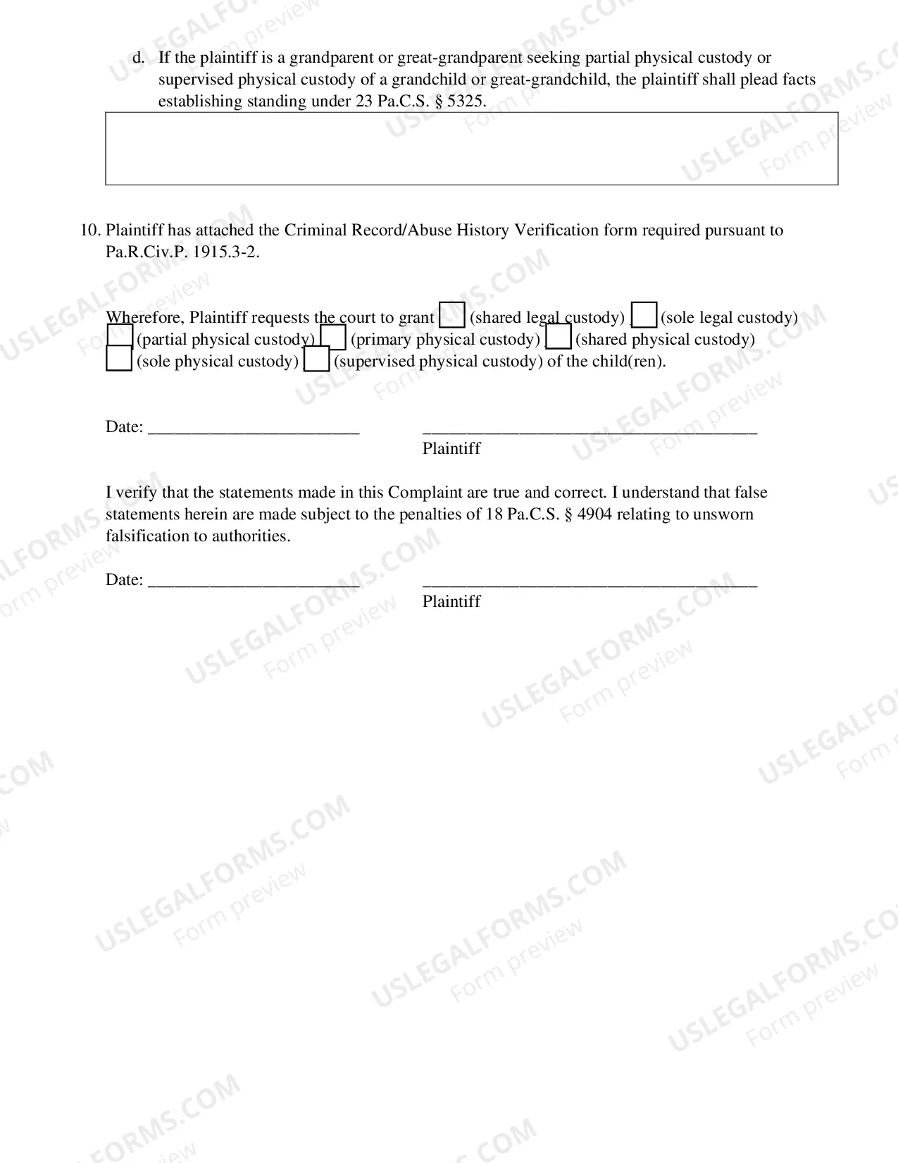 Preview Complaint For Custody