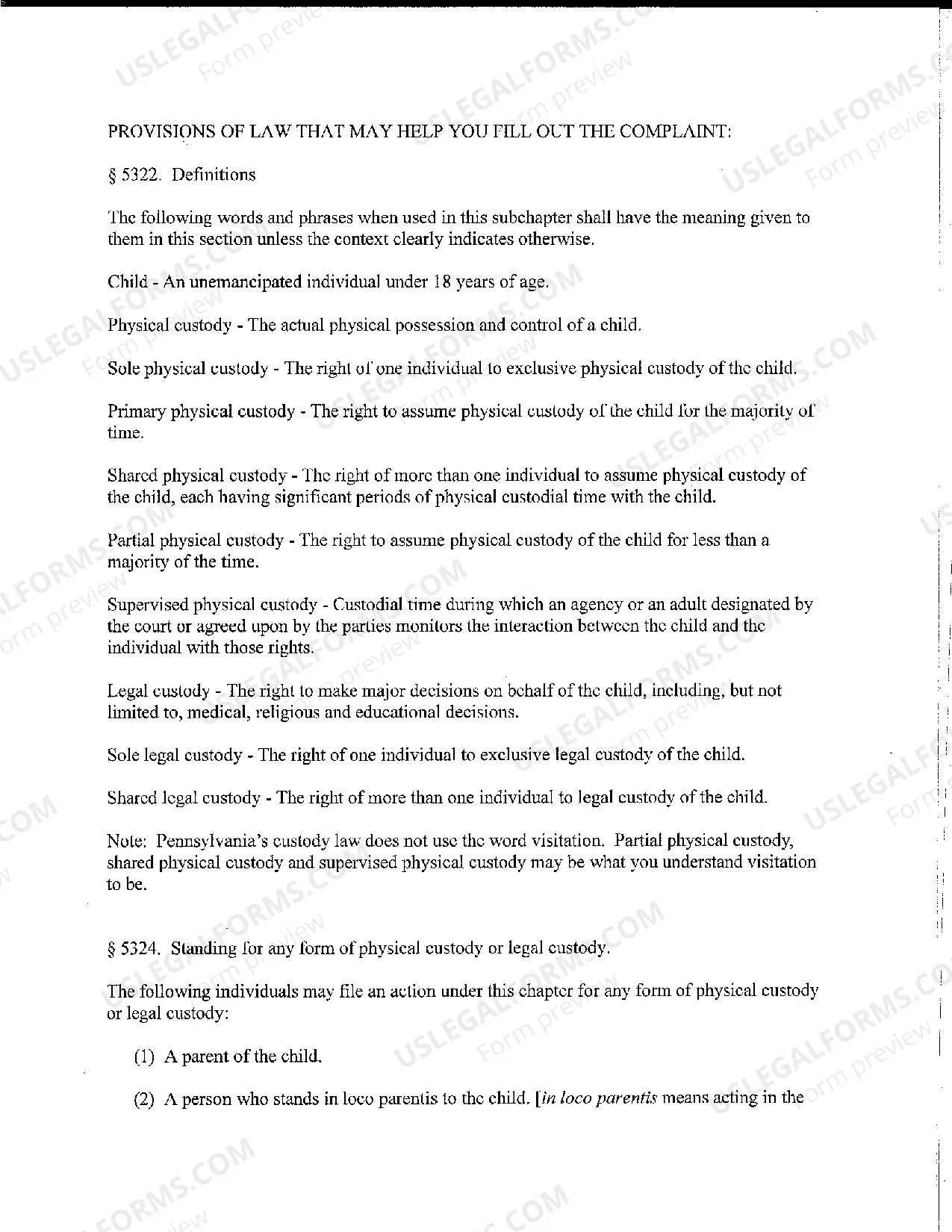 Preview Complaint For Custody
