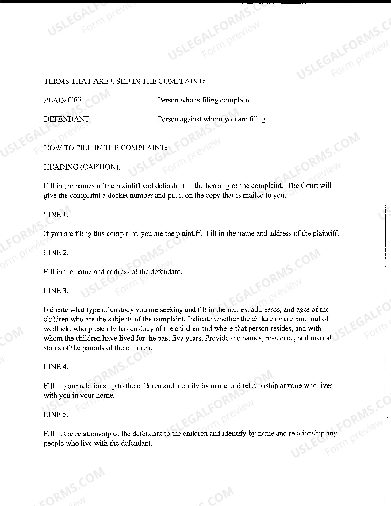Preview Complaint For Custody