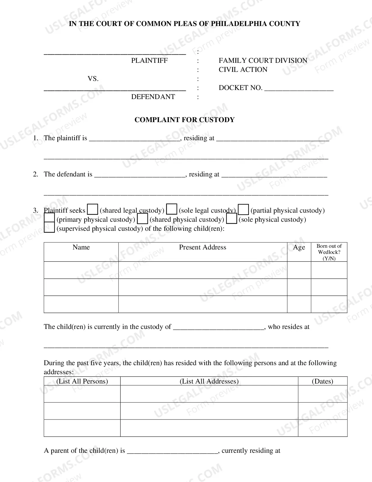 Preview Complaint For Custody