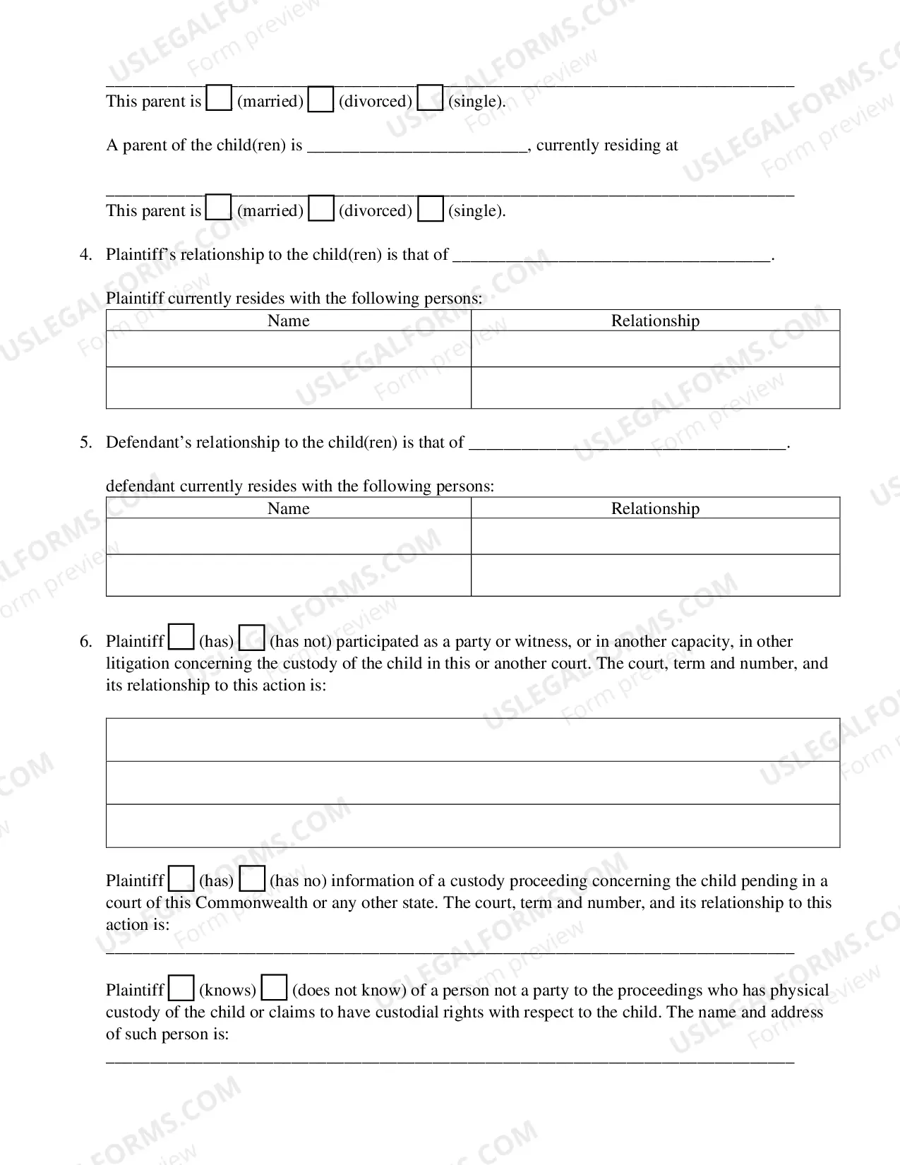 Preview Complaint For Custody