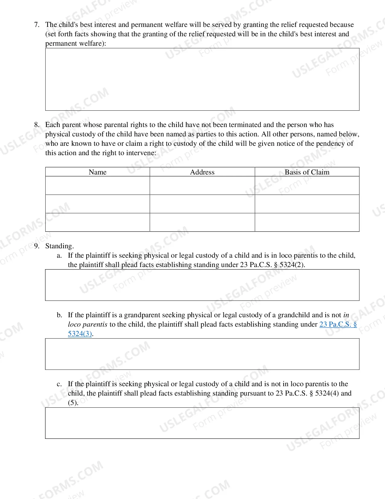 Preview Complaint For Custody