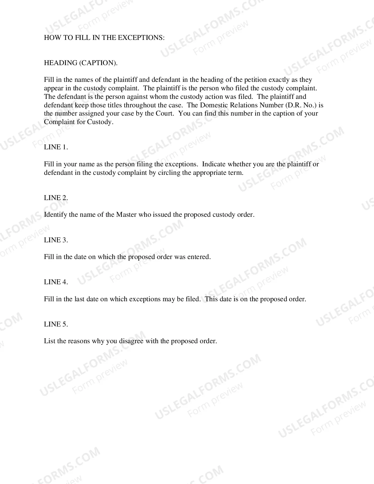 Preview Exceptions to Recommendation of Custody Master
