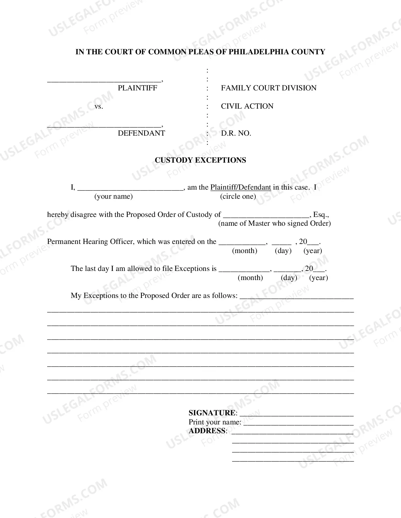 Preview Exceptions to Recommendation of Custody Master