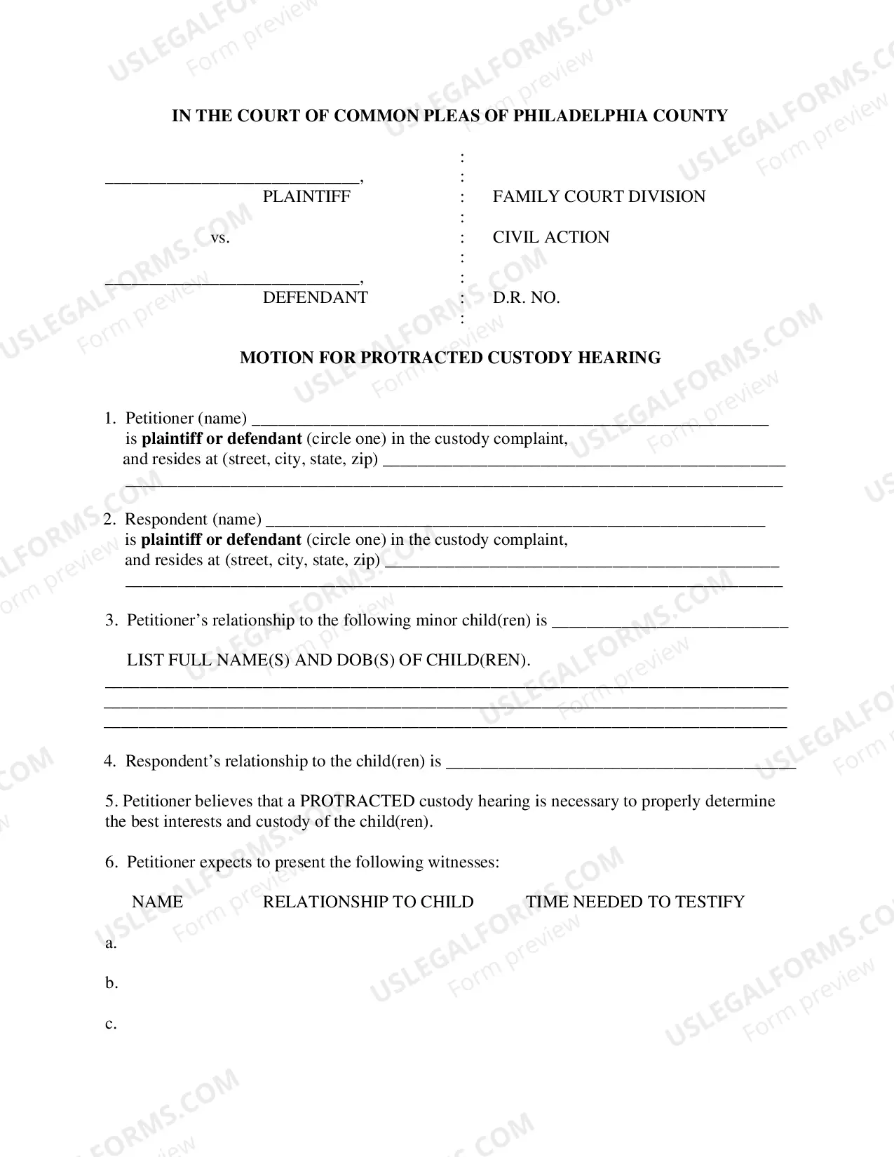 Preview Motion For A Protracted Custody Hearing