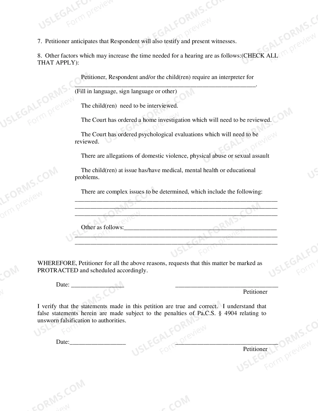 Preview Motion For A Protracted Custody Hearing