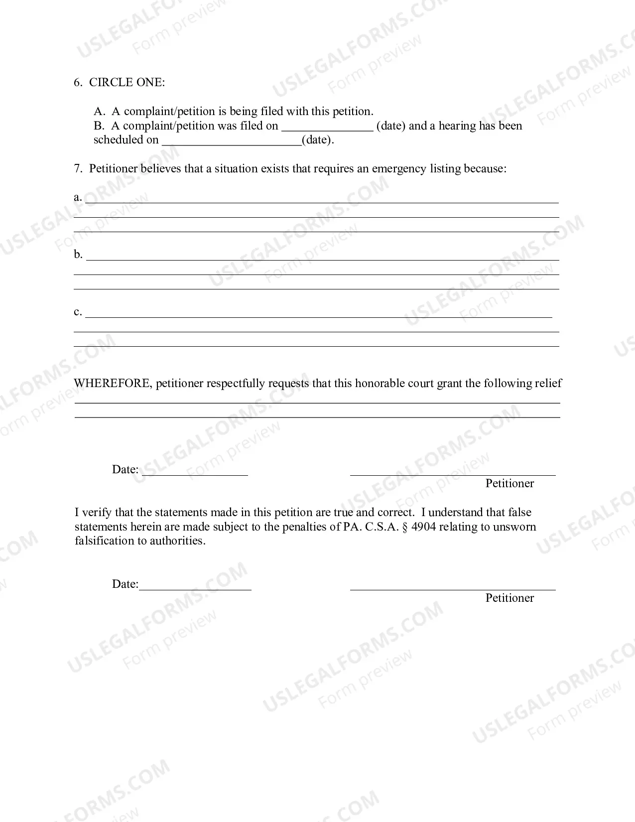 Preview Petition For Emergency Relief-Custody