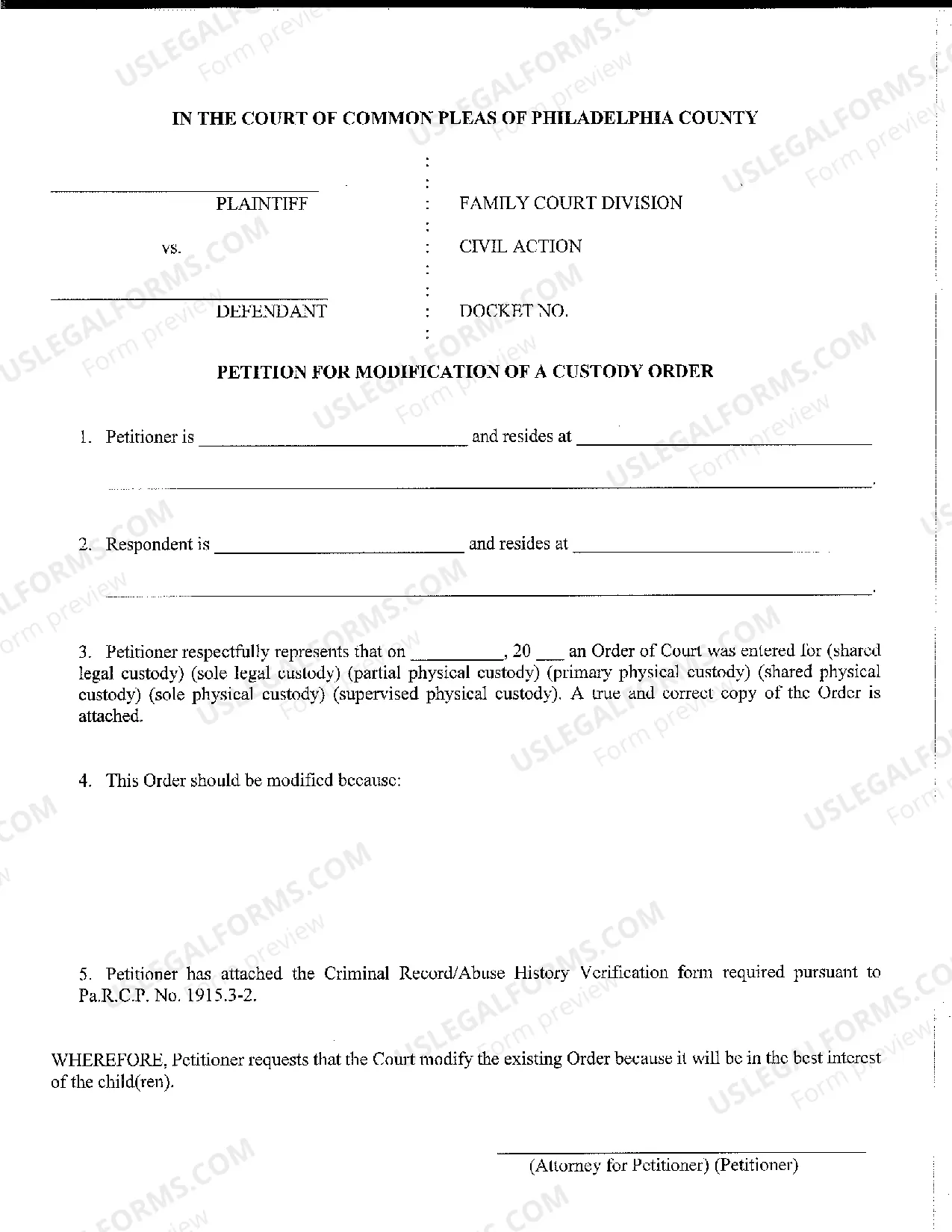 Preview Petition to Modify Custody