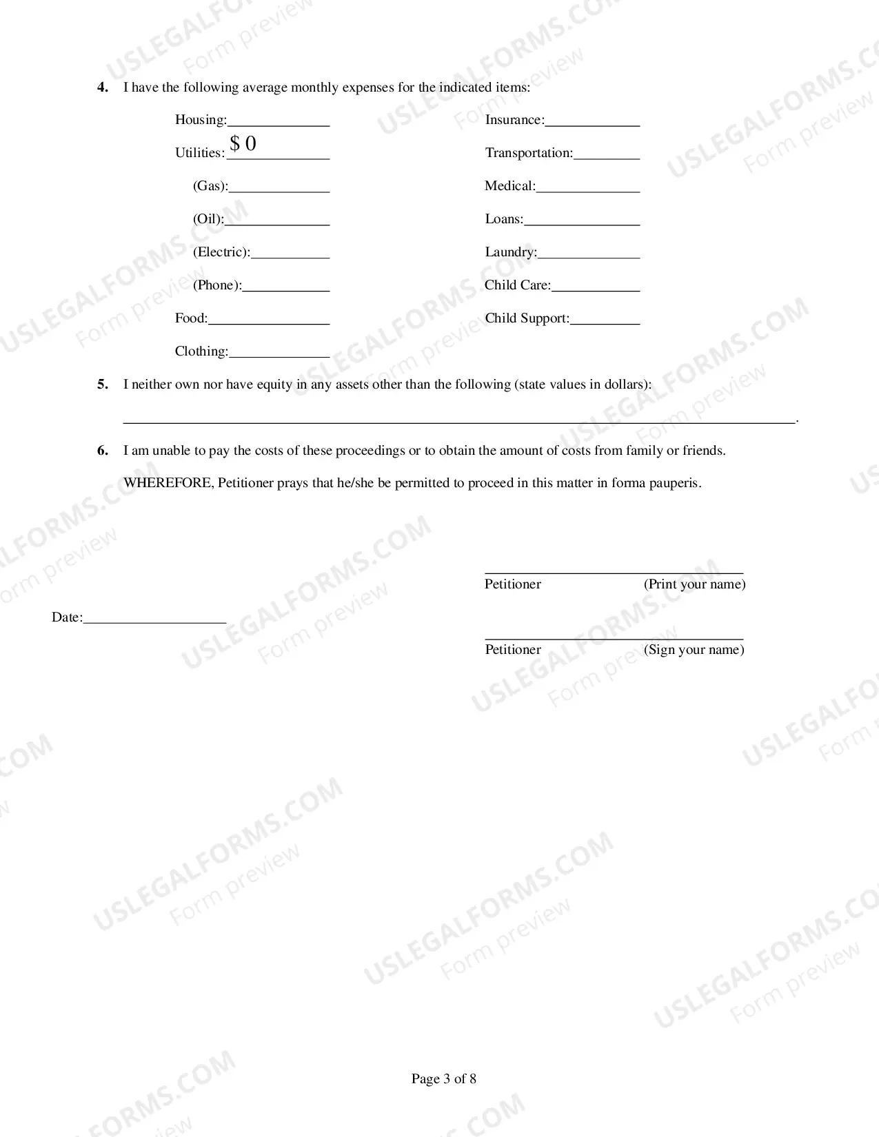 Preview Petition to Proceed In Forma Pauperis