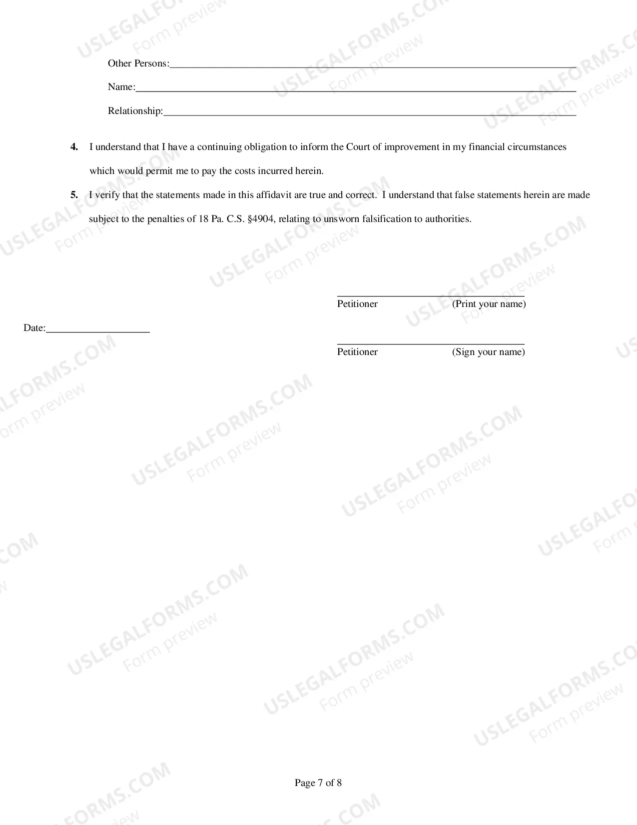 Preview Petition to Proceed In Forma Pauperis