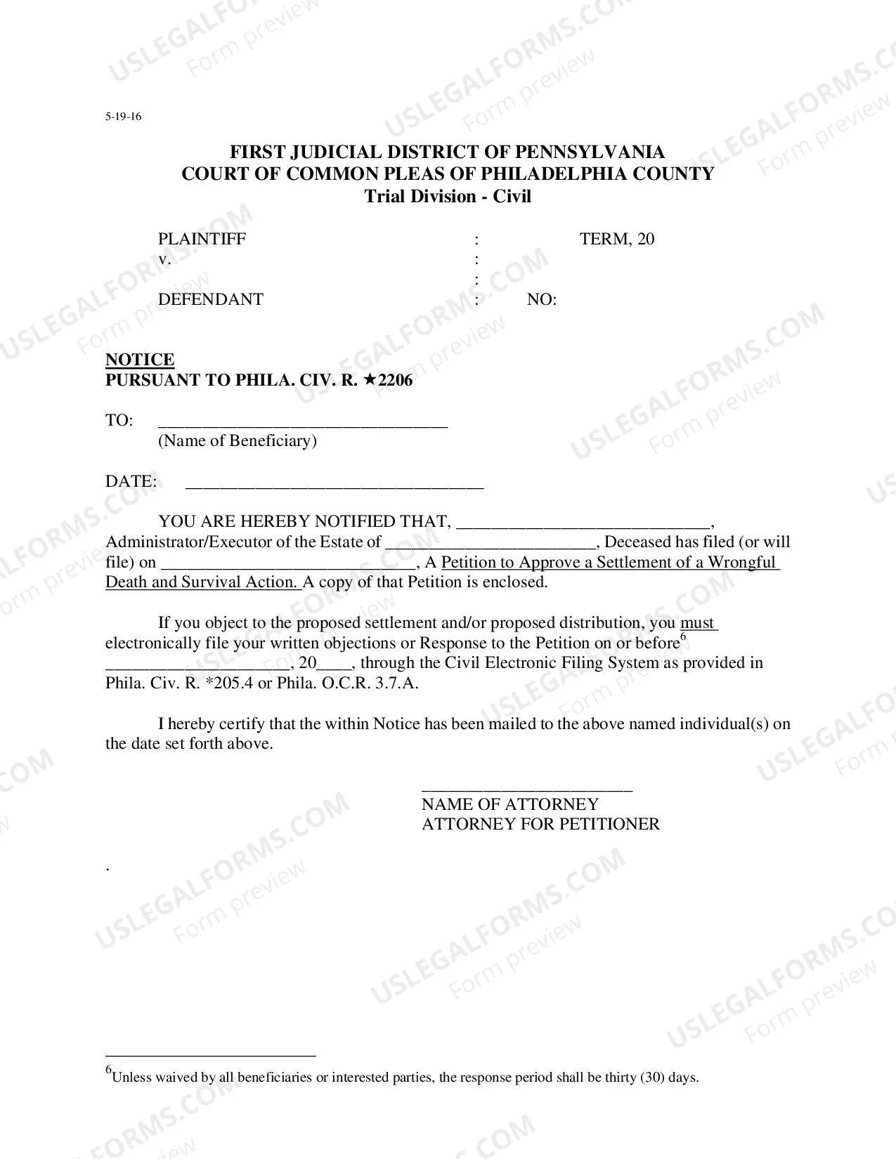 Preview Petition to Settle Wrongful Death And Survival Actions