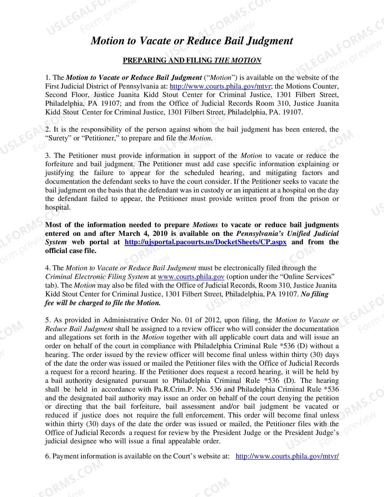 Preview Motion to Vacate or Reduce Bail Judgment - Form 01-211