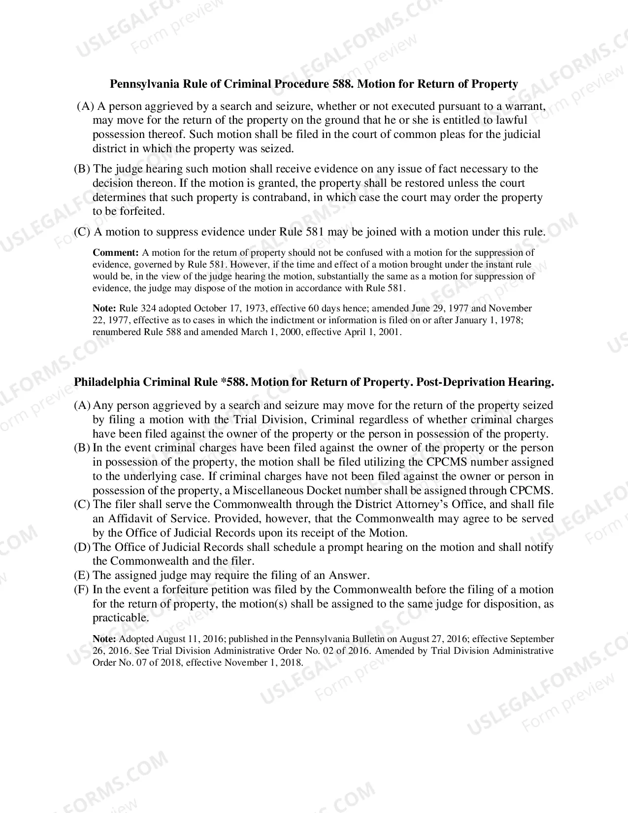 Preview Motion for Return of Property Packet