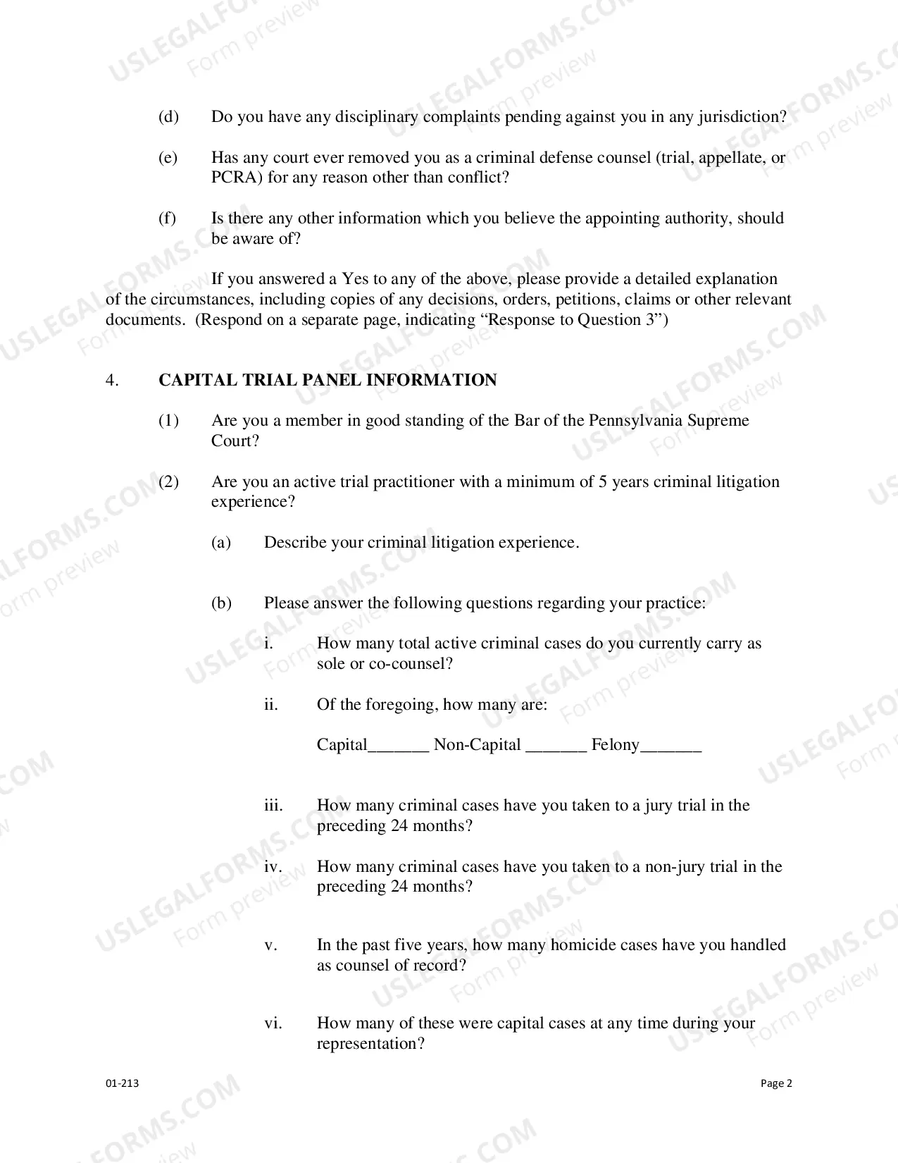 Preview Judge Lerner Capital Trial Panel Appointment Application - Form 01-213