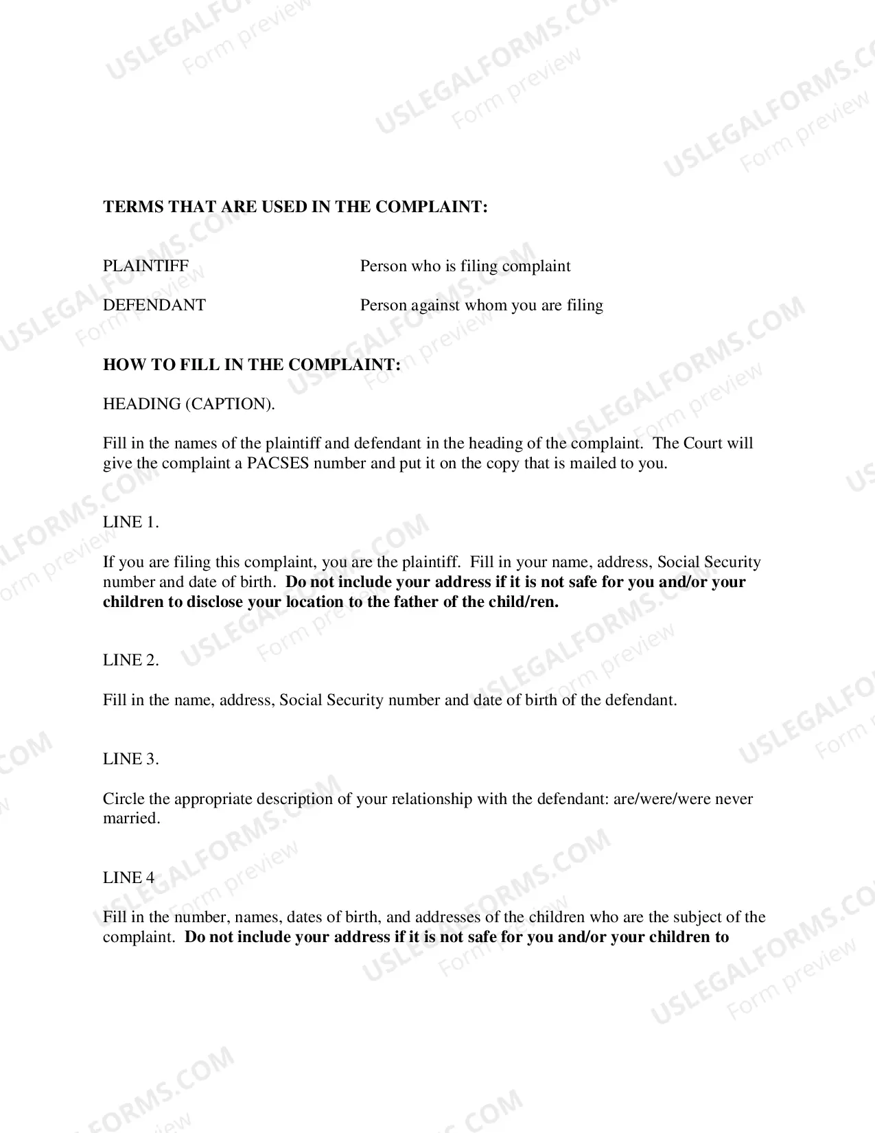 Preview Complaint for Support