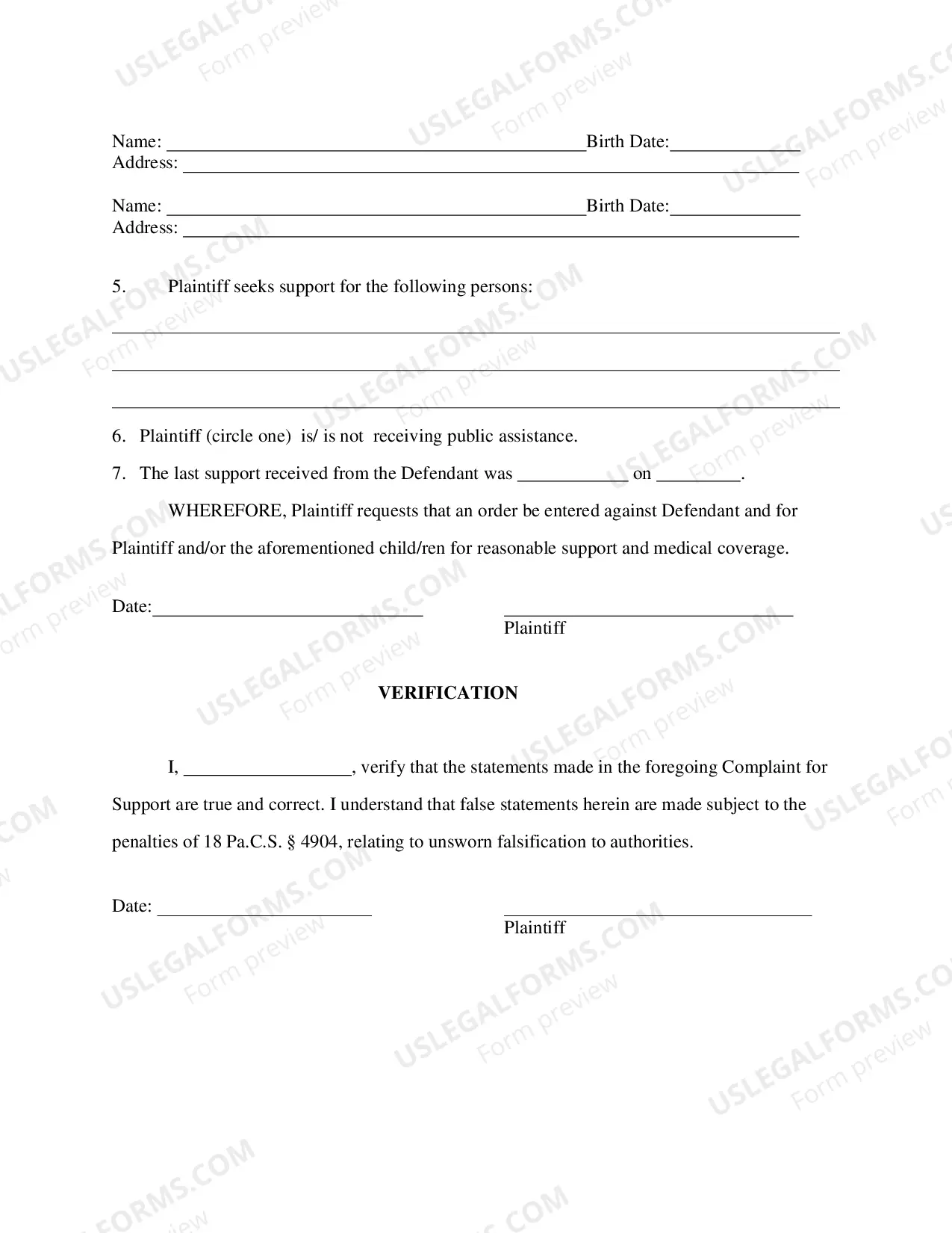 Preview Complaint for Support