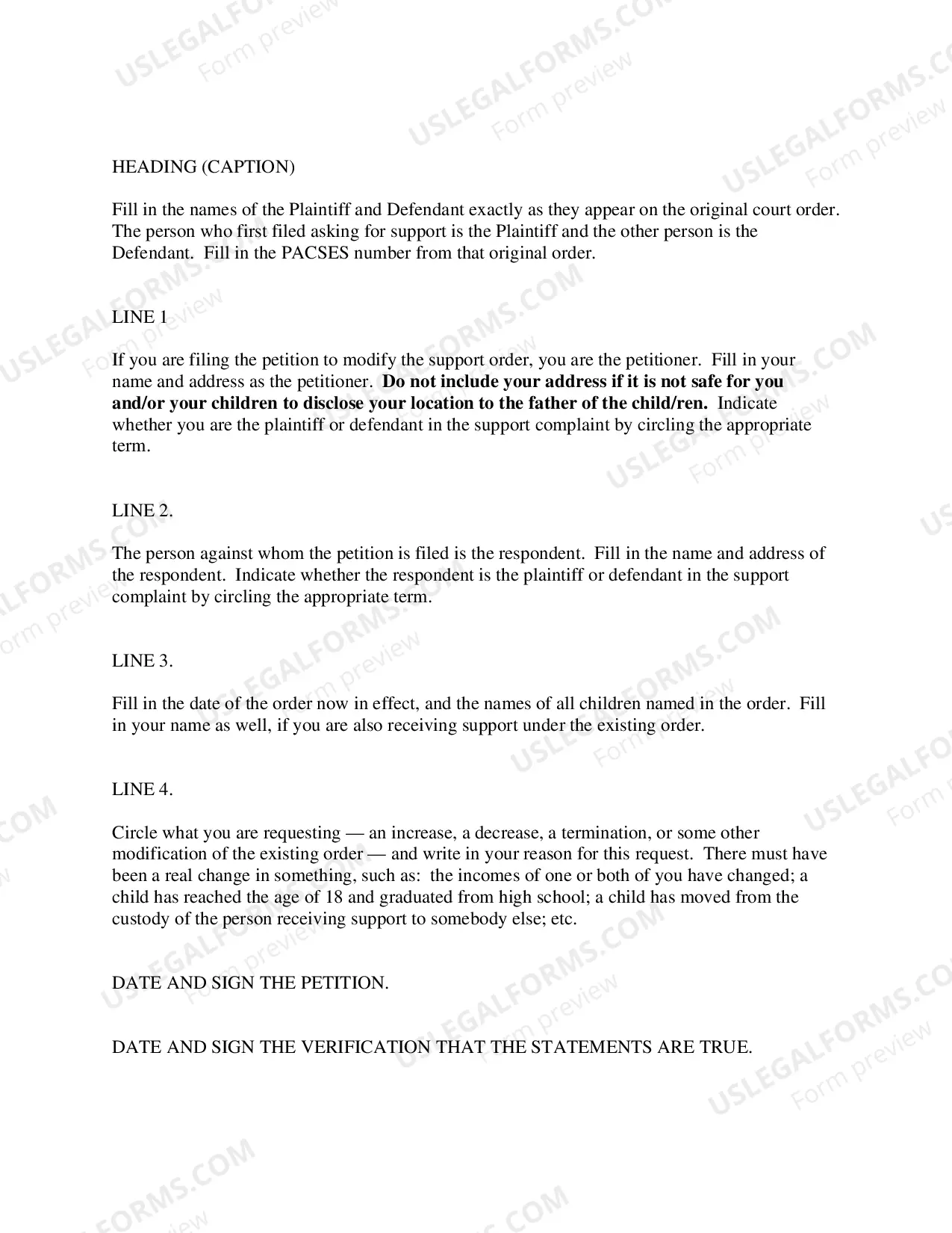 Preview Petition to Modify Existing Support Order