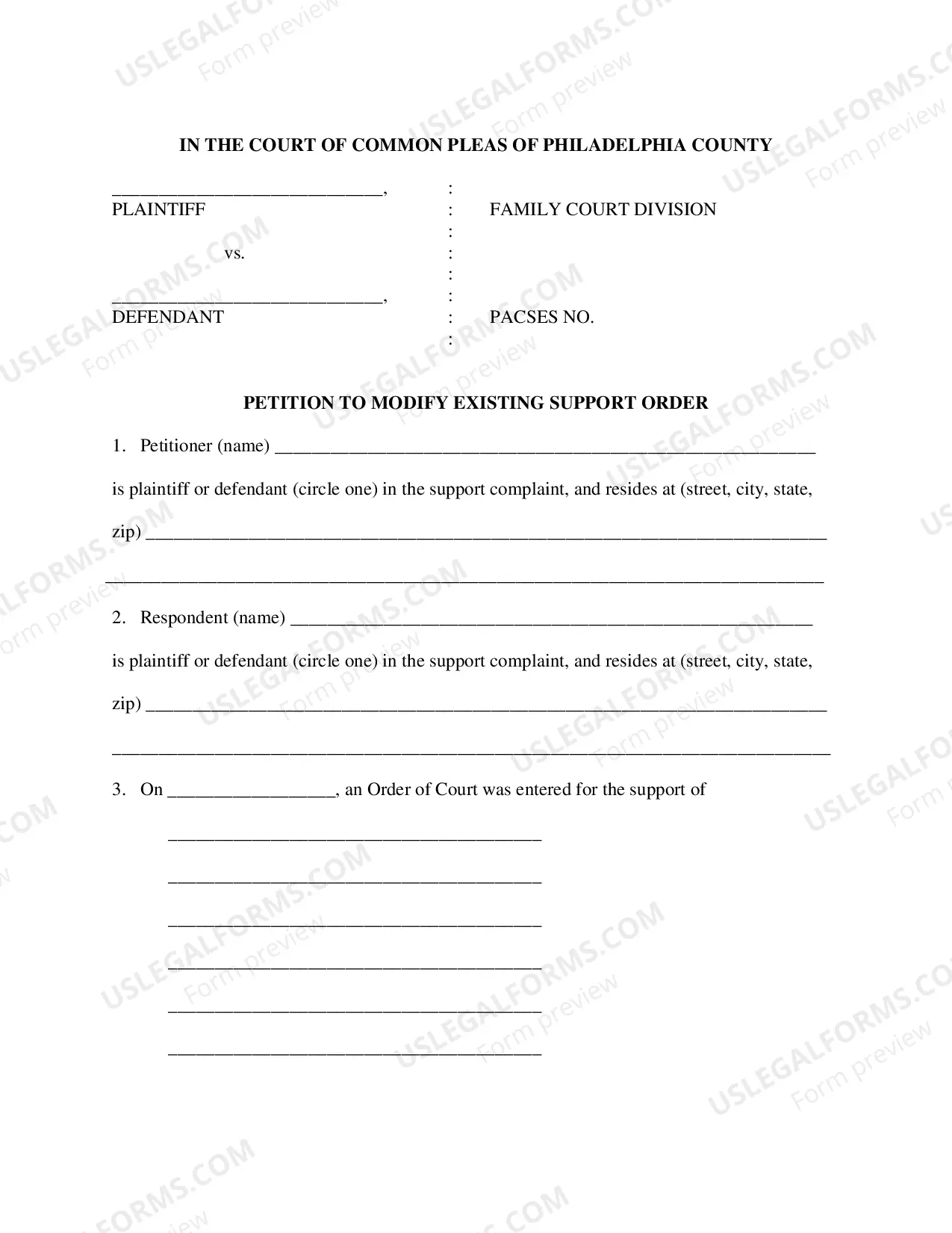Preview Petition to Modify Existing Support Order
