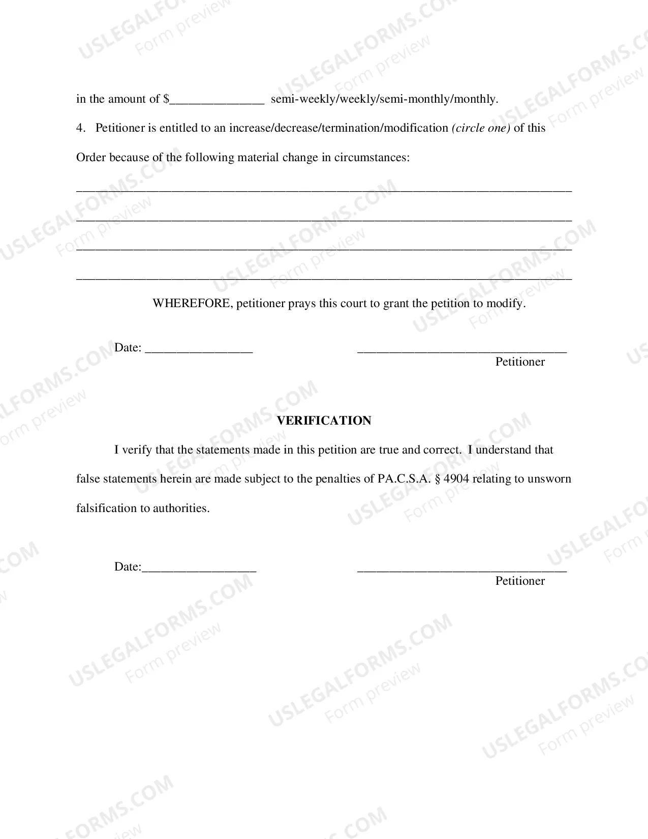 Preview Petition to Modify Existing Support Order
