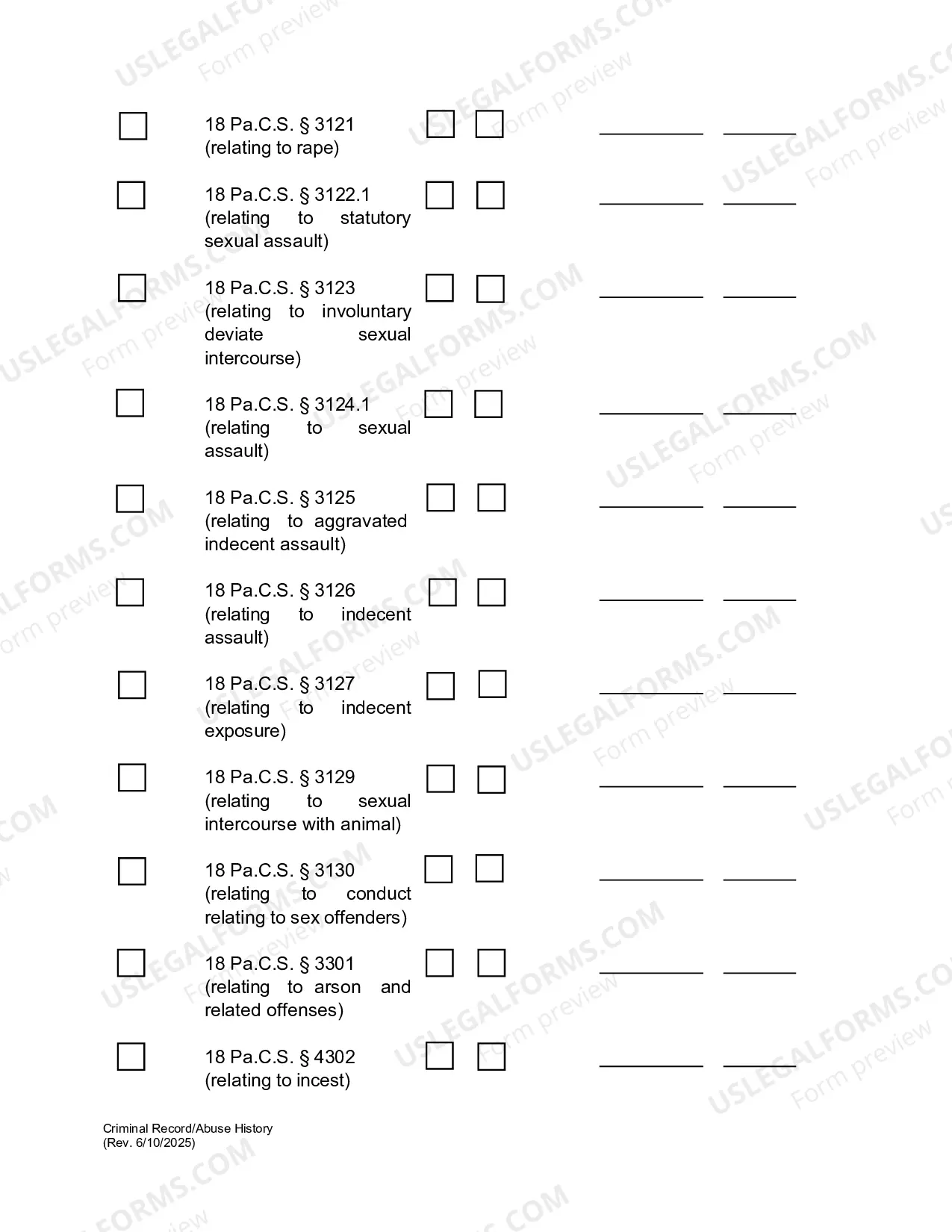 Preview Criminal Record and Abuse History with Instructions