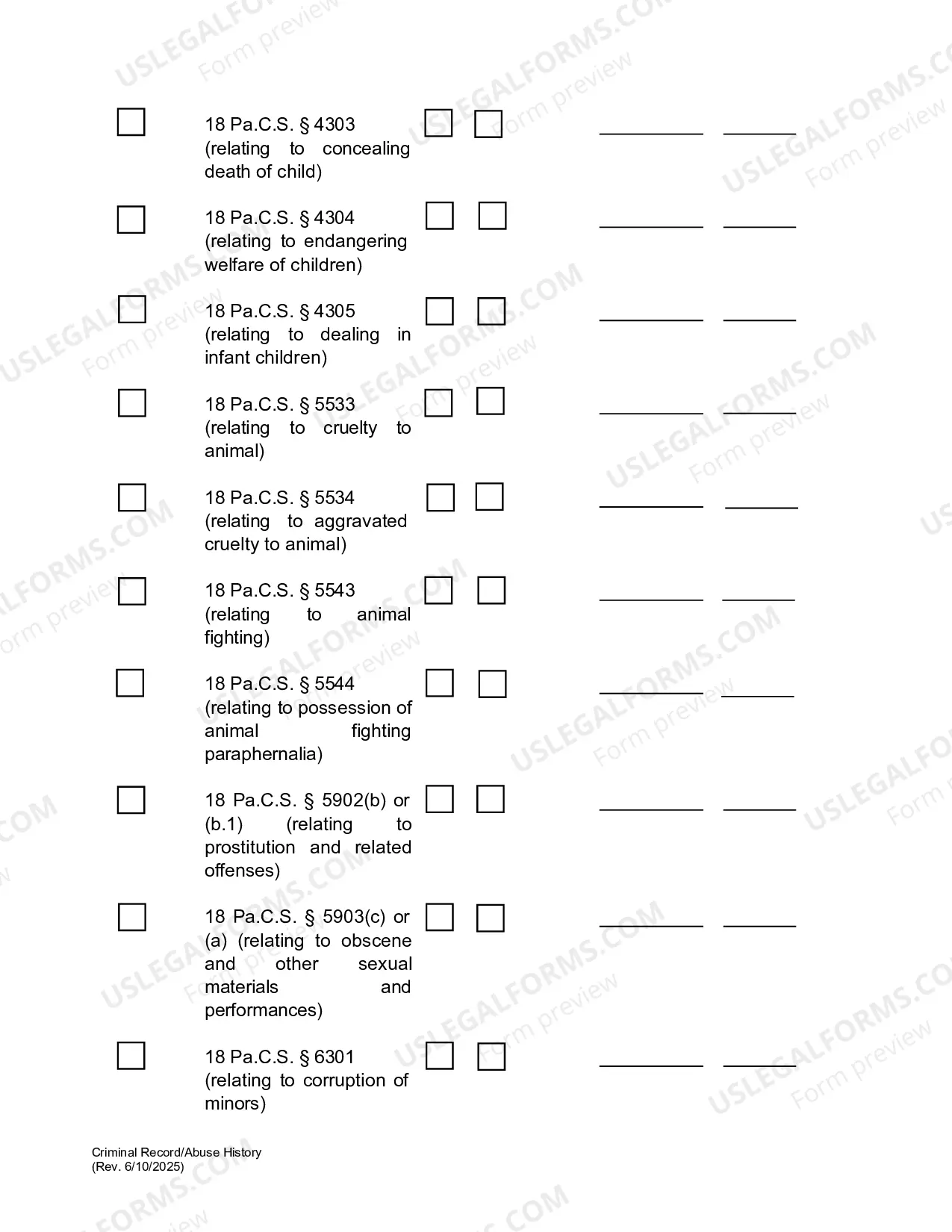 Preview Criminal Record and Abuse History with Instructions