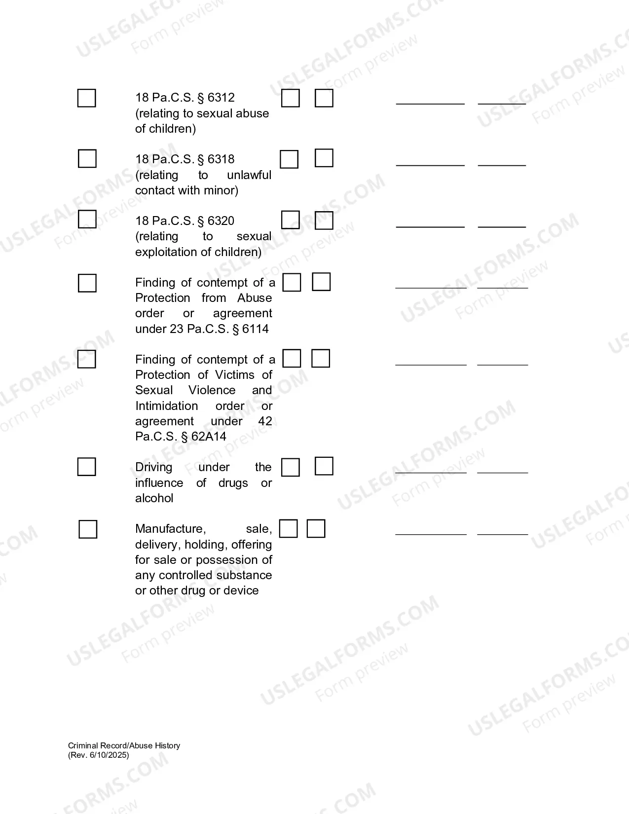 Preview Criminal Record and Abuse History with Instructions