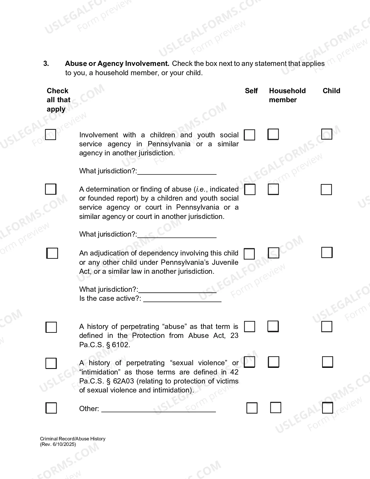 Preview Criminal Record and Abuse History with Instructions