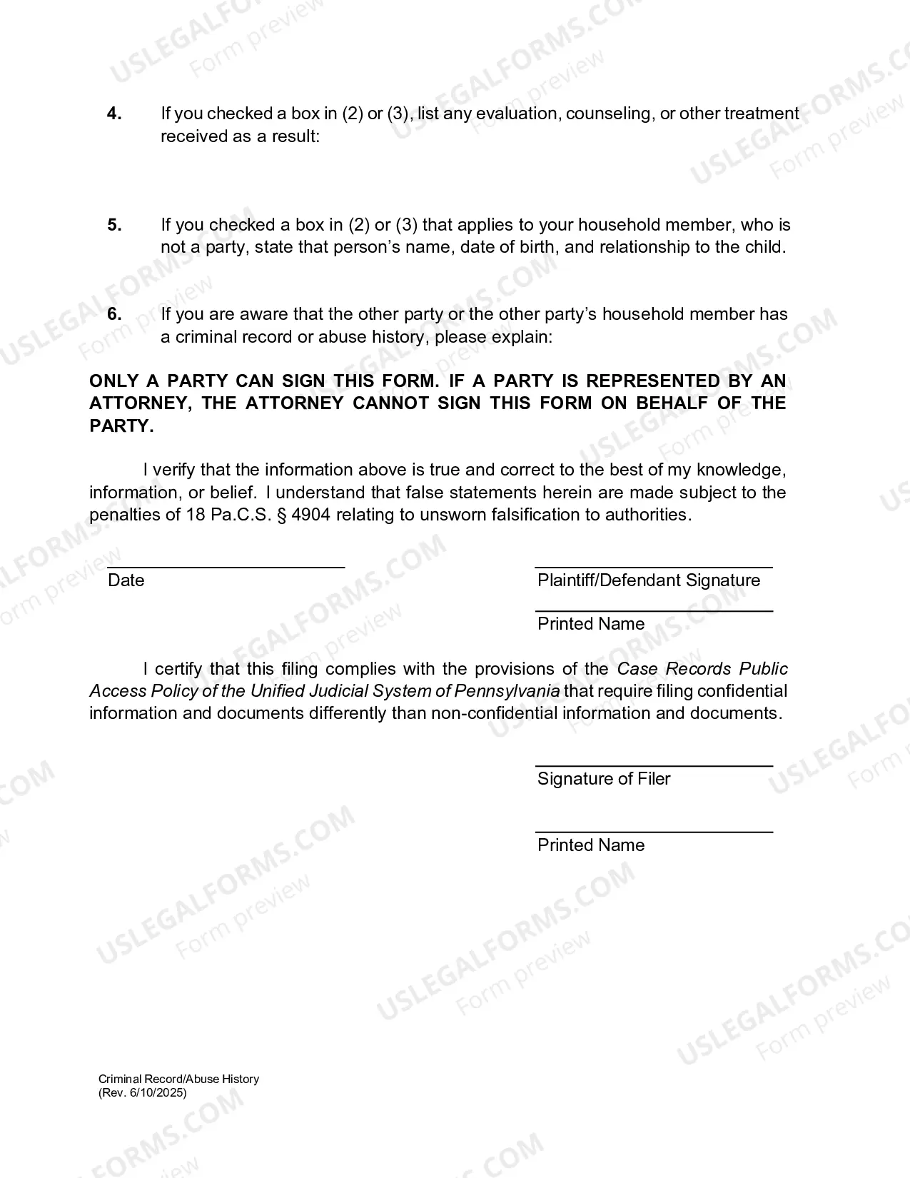 Preview Criminal Record and Abuse History with Instructions