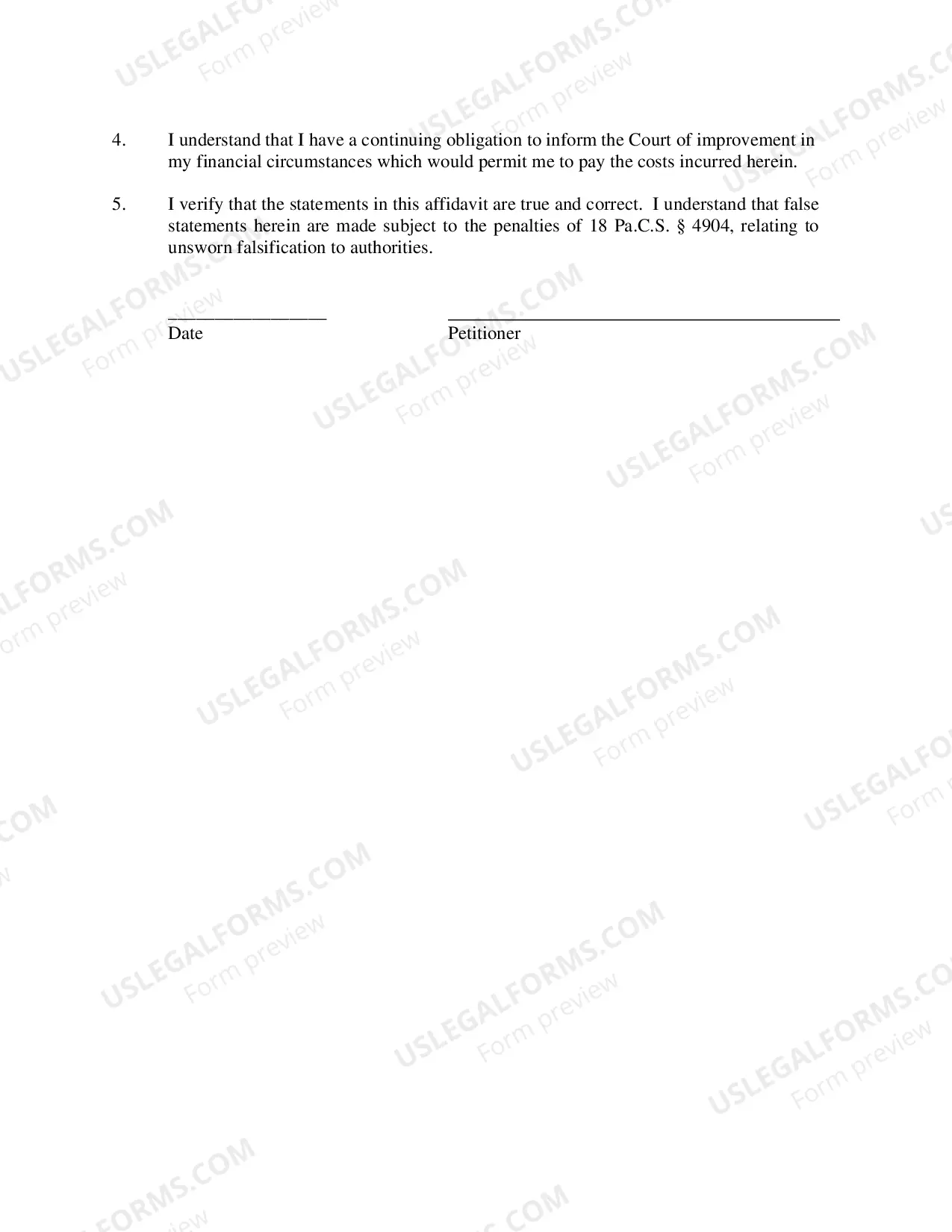 Preview Petition to proceed in Forma Pauperis (IFP)
