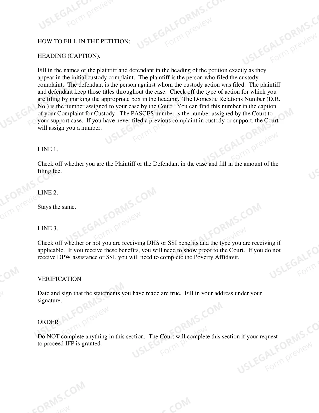 Preview Petition to proceed in Forma Pauperis (IFP)