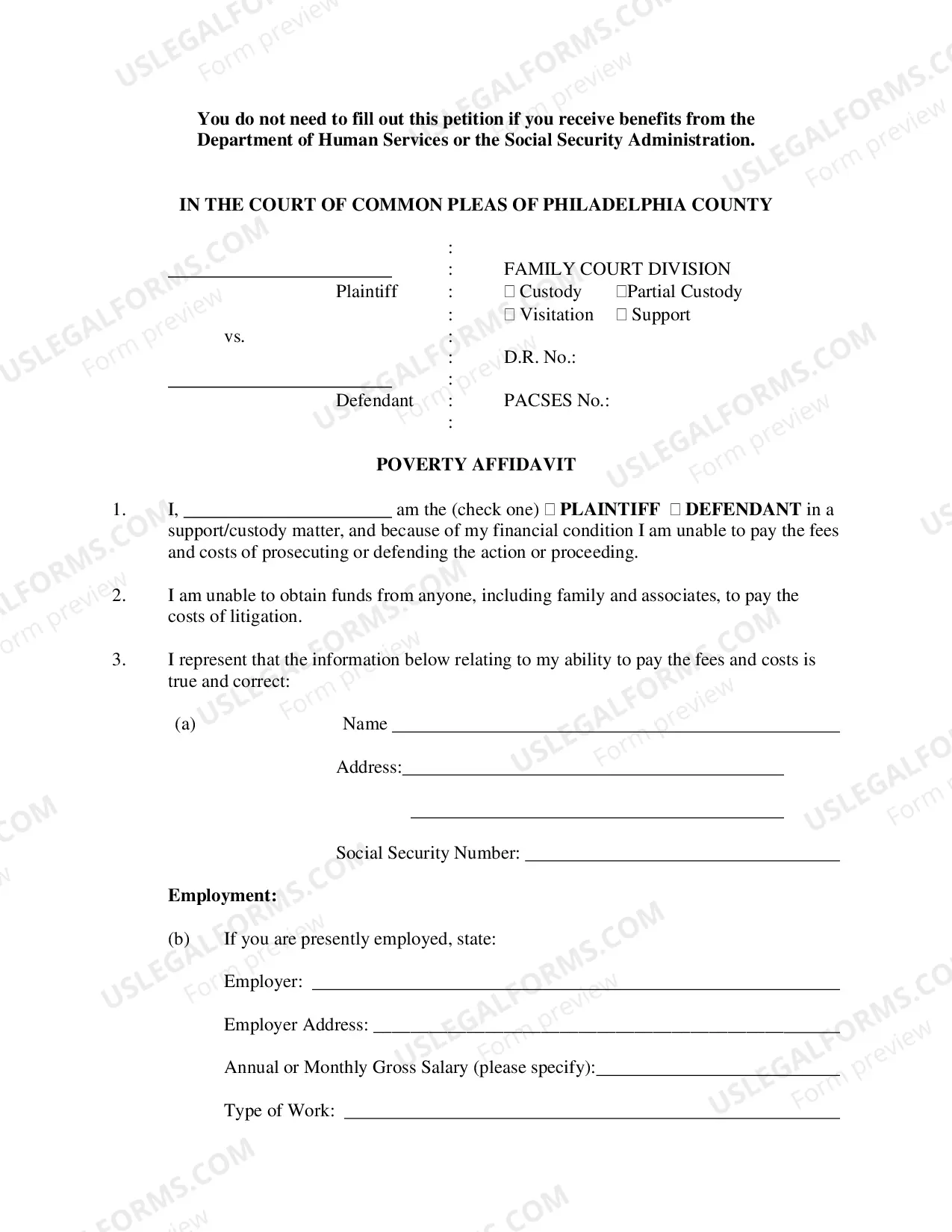 Preview Petition to proceed in Forma Pauperis (IFP)