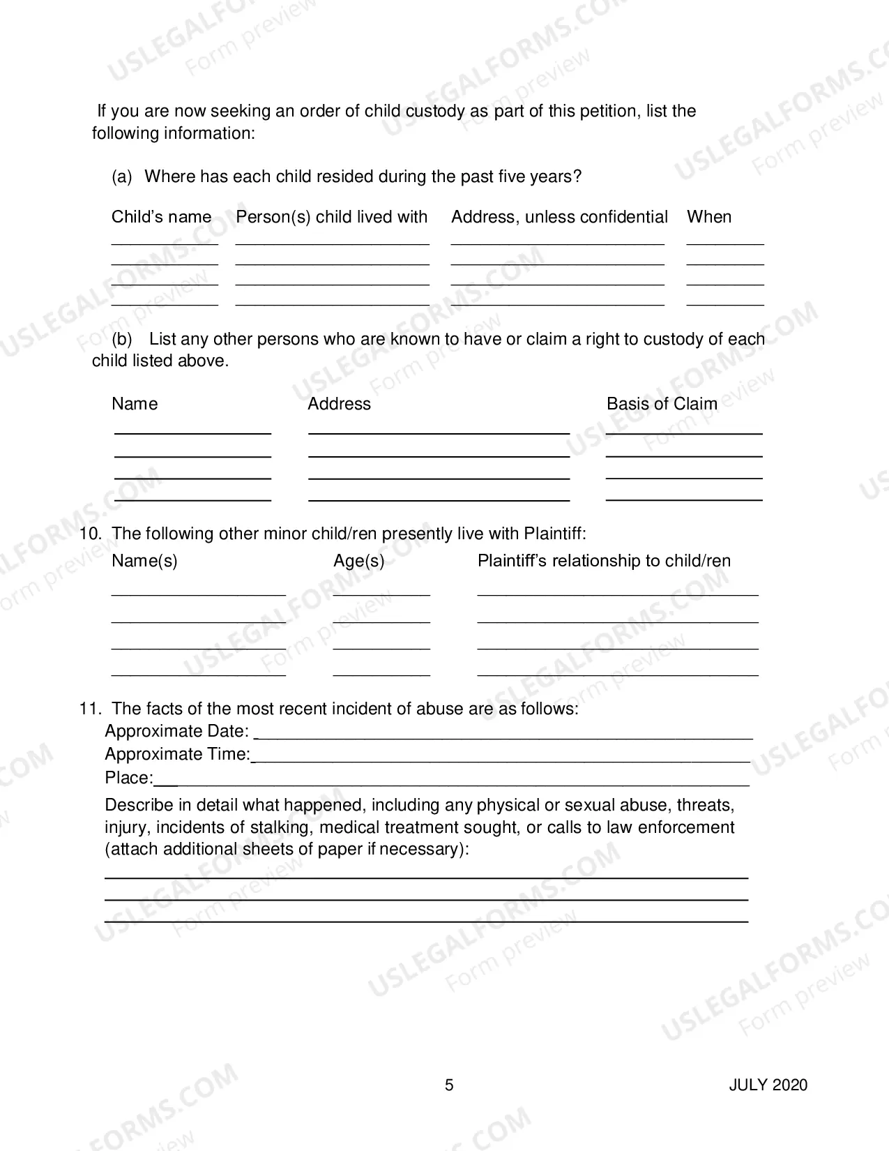 Preview Petition for Protection From Abuse with instructions