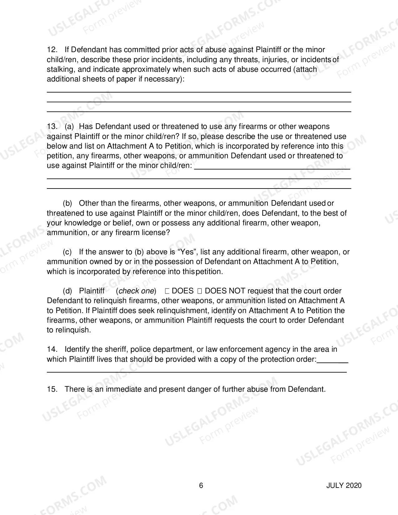 Preview Petition for Protection From Abuse with instructions