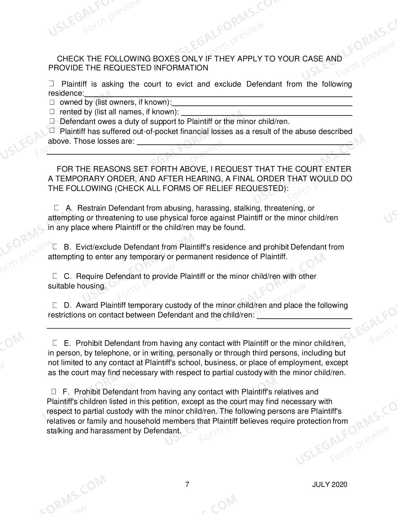 Preview Petition for Protection From Abuse with instructions