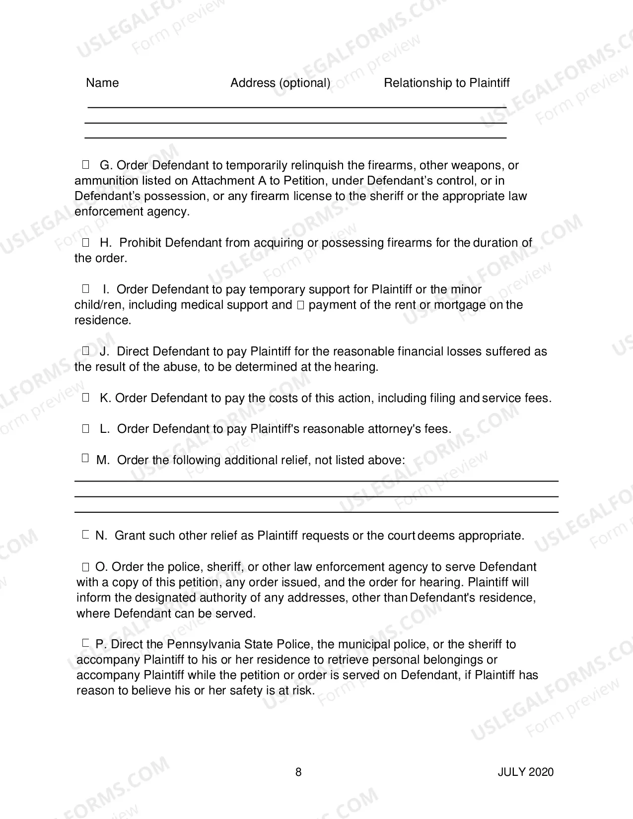 Preview Petition for Protection From Abuse with instructions