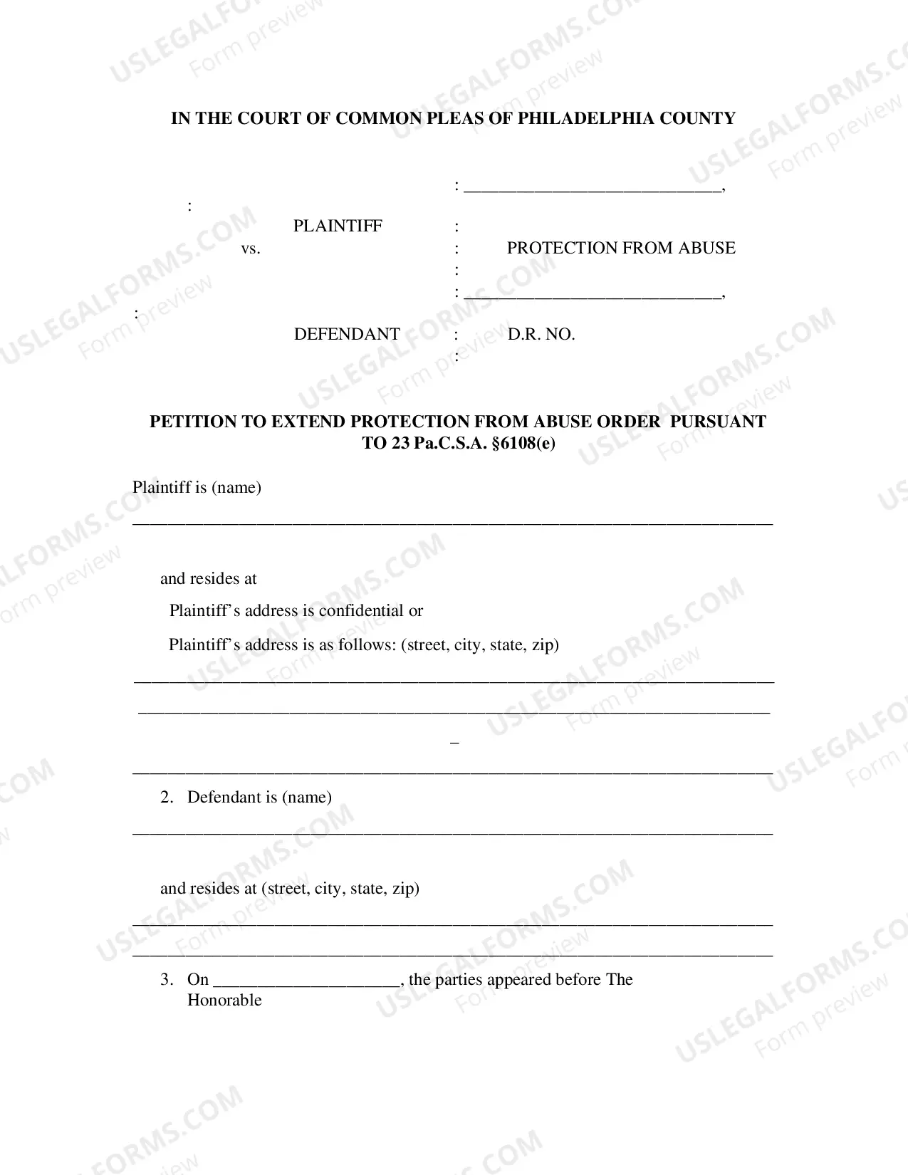Preview Petition for Extension of Protection From Abuse Order