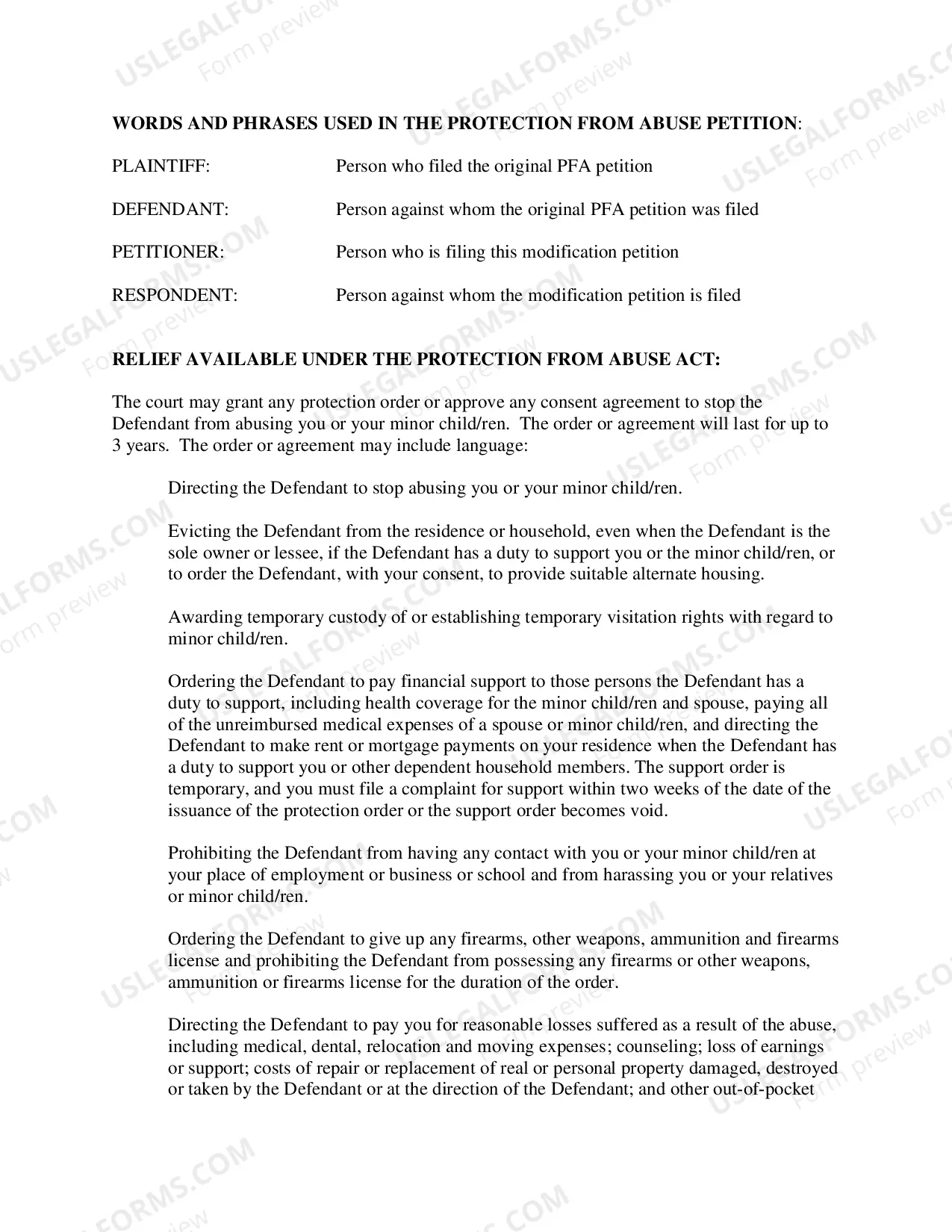 Preview Petition to Modify Protection From Abuse Order