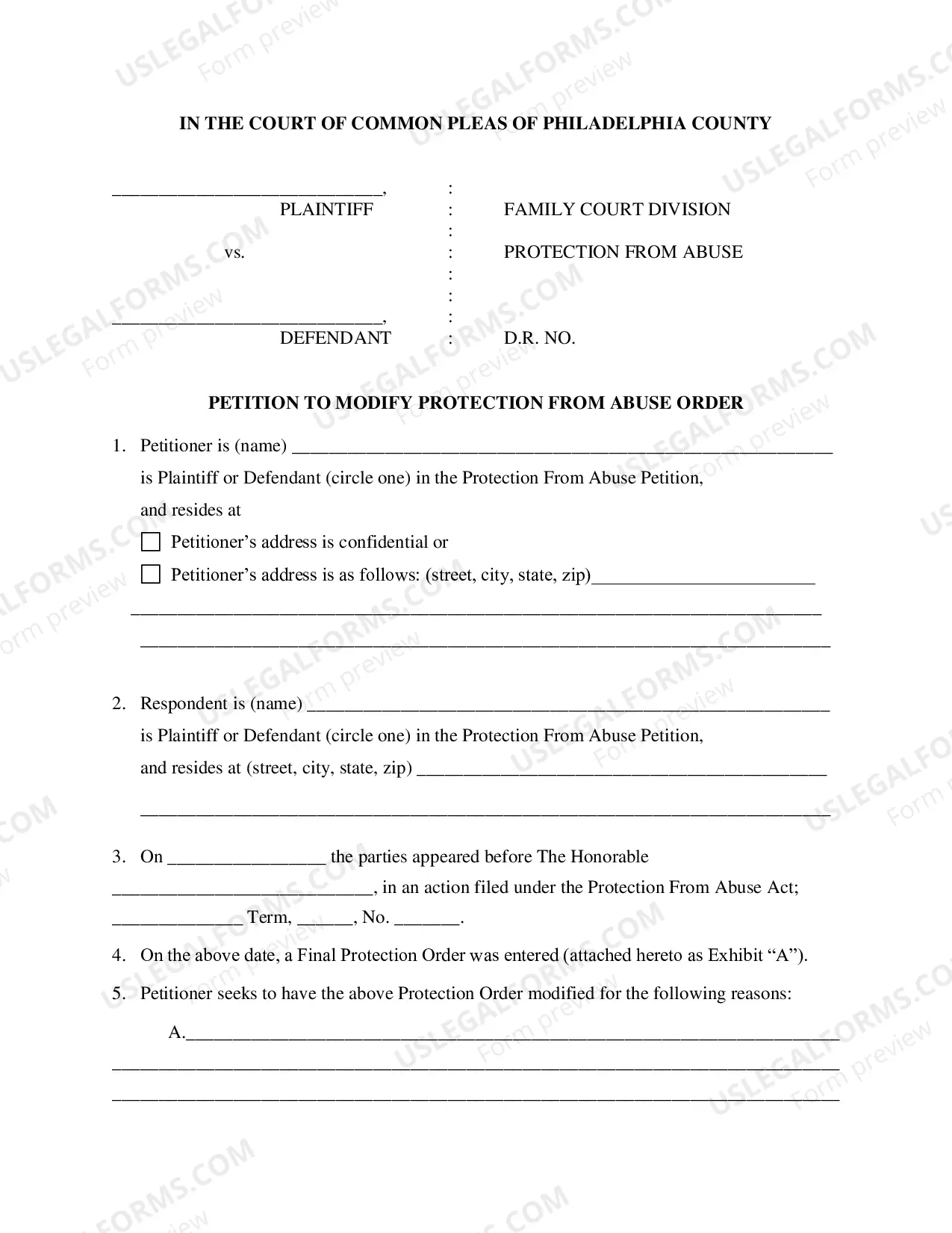 Preview Petition to Modify Protection From Abuse Order