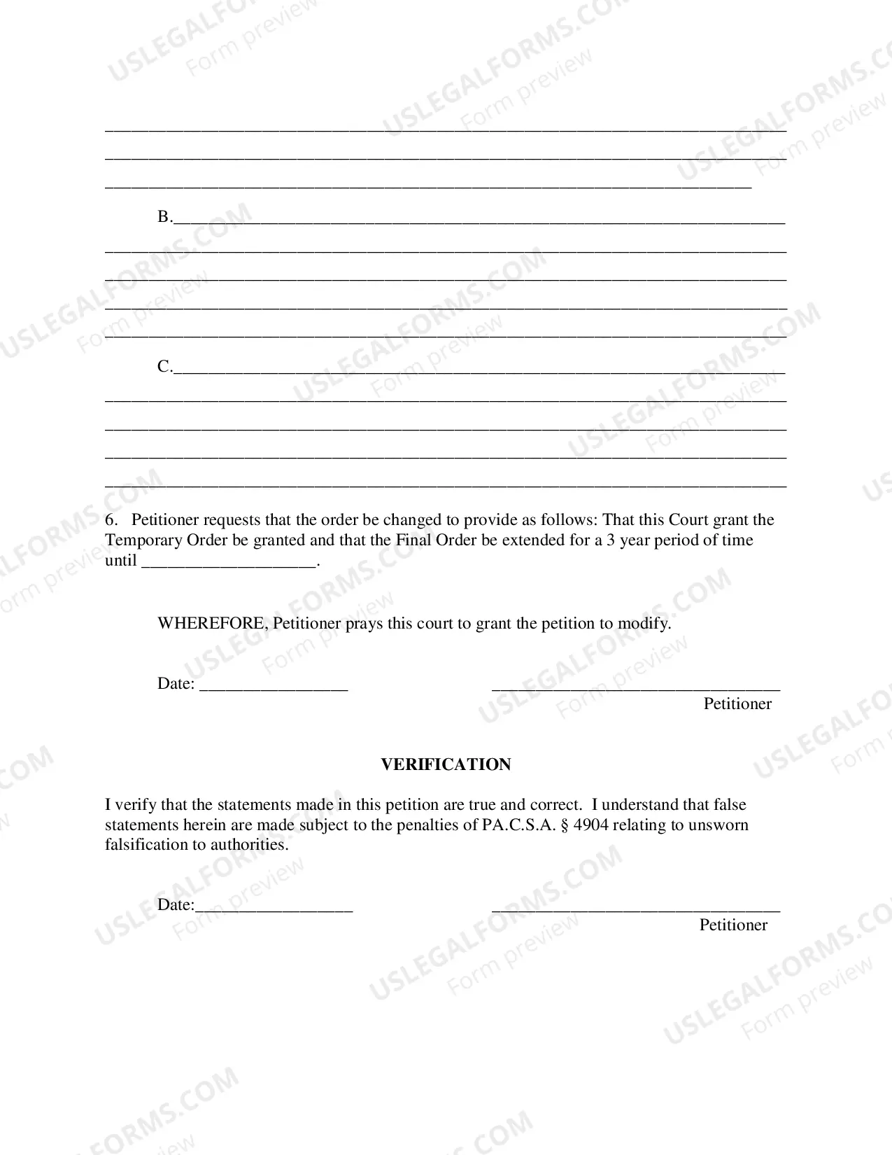 Preview Petition to Modify Protection From Abuse Order