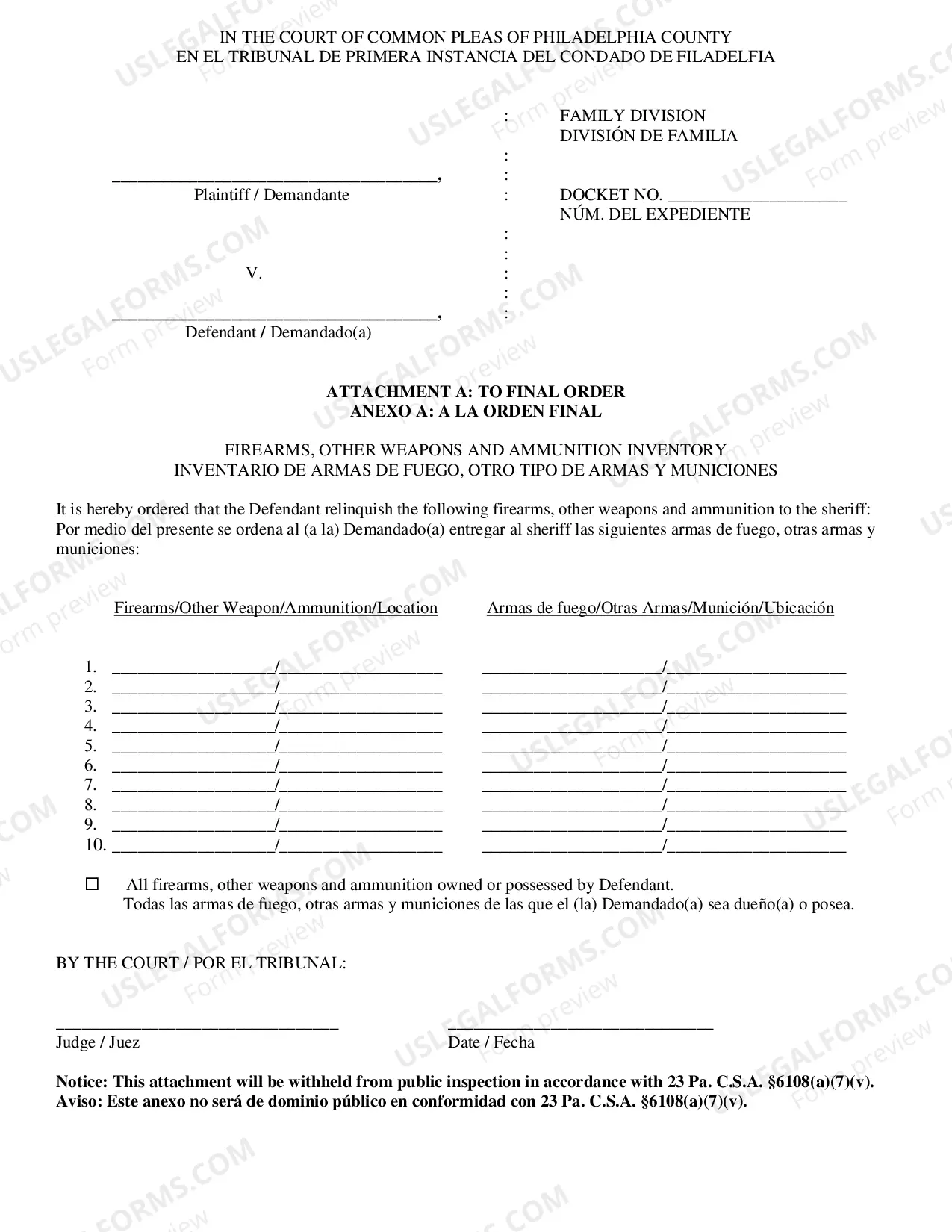 Preview Final Protection From Abuse Order - Spanish Translation