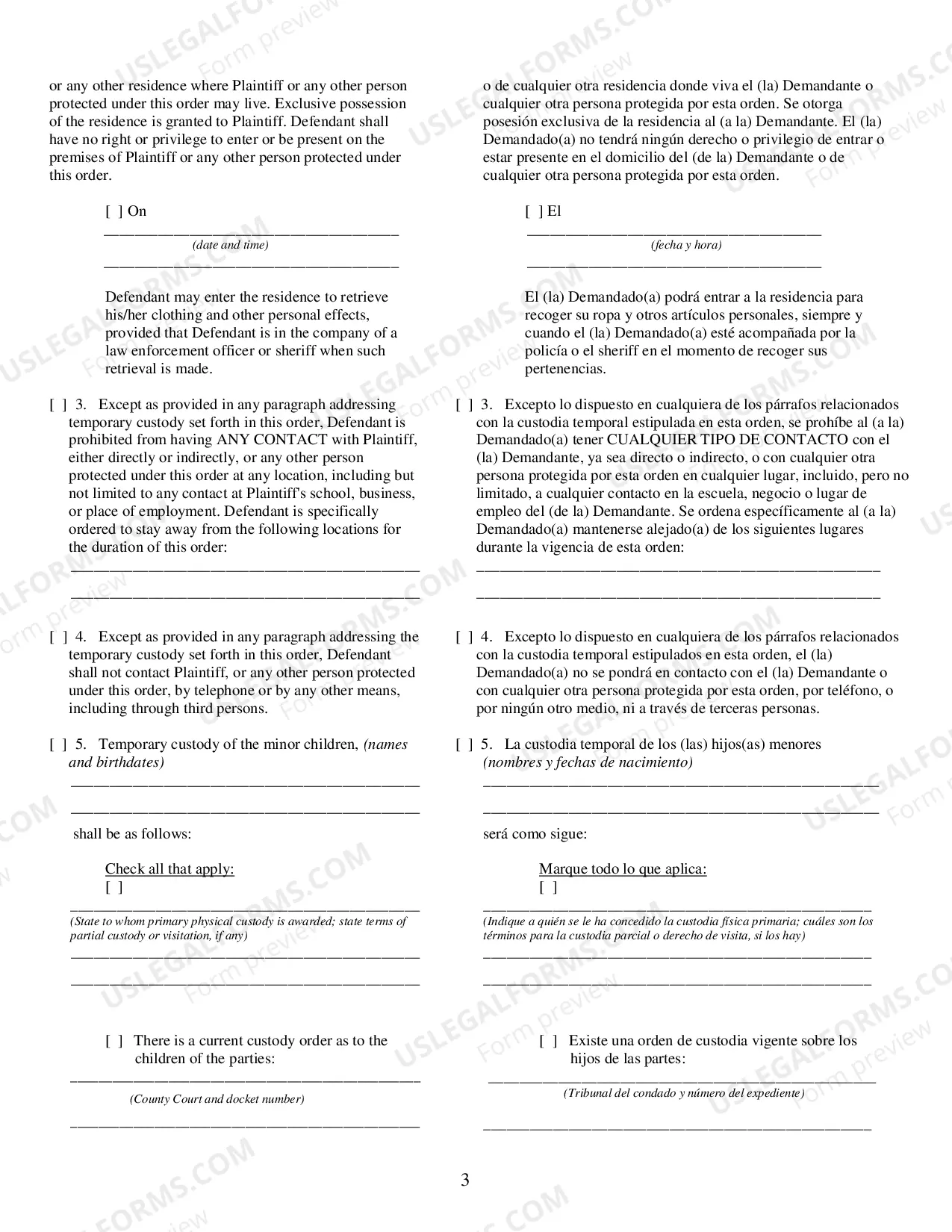 Preview Final Protection From Abuse Order - Spanish Translation