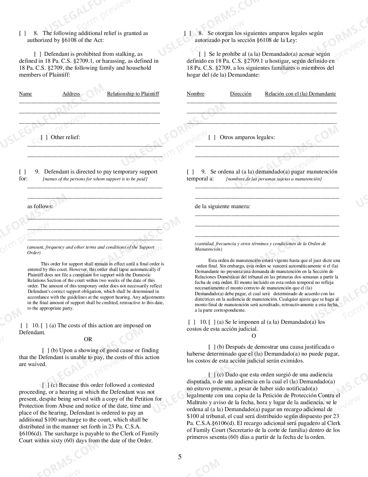 Preview Final Protection From Abuse Order - Spanish Translation