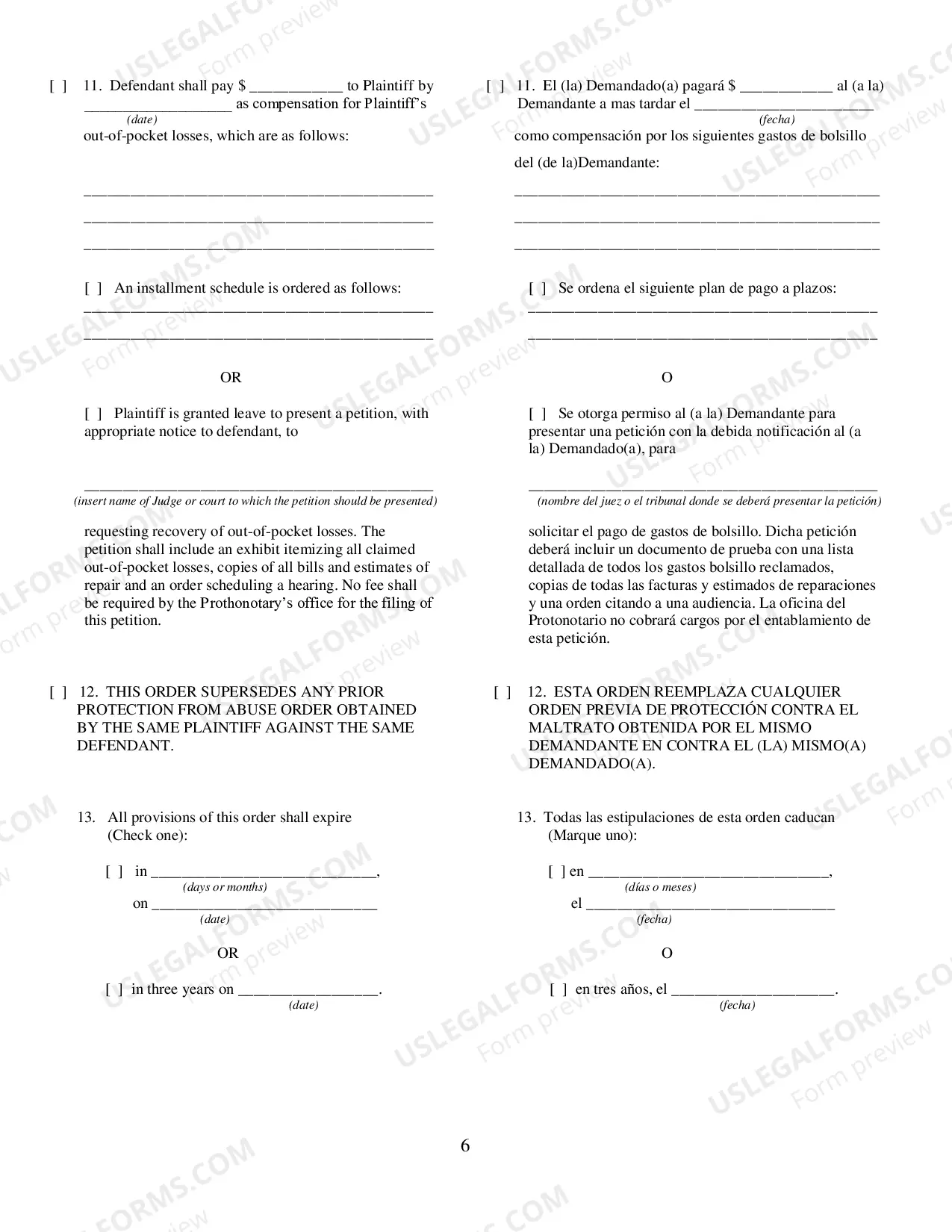 Preview Final Protection From Abuse Order - Spanish Translation