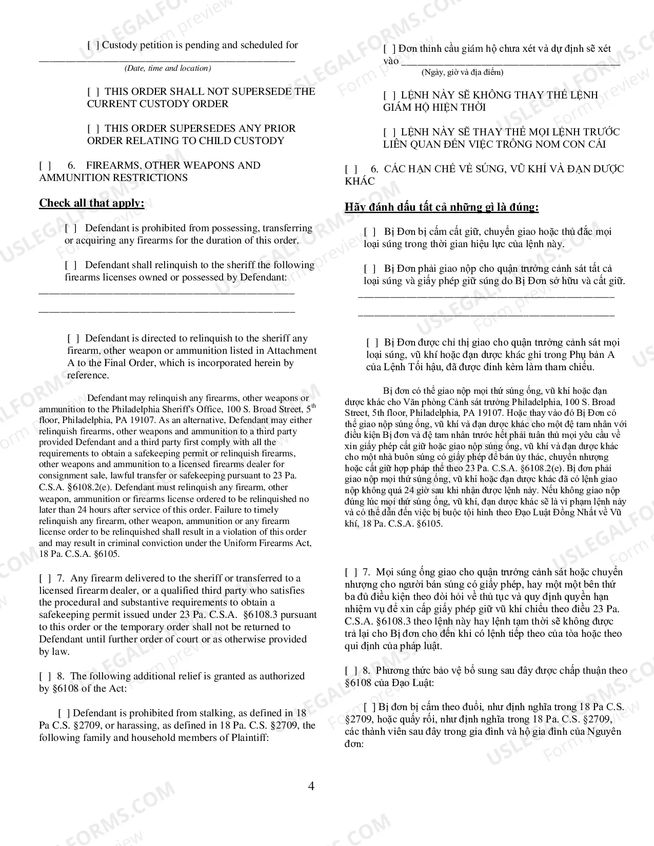 Preview Final Protection From Abuse Order - Vietnamese Translation