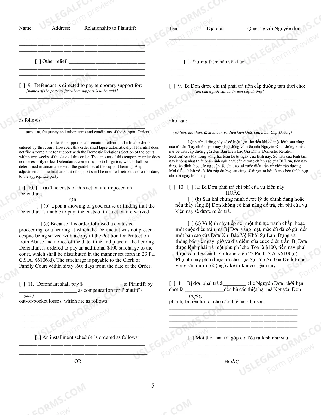 Preview Final Protection From Abuse Order - Vietnamese Translation