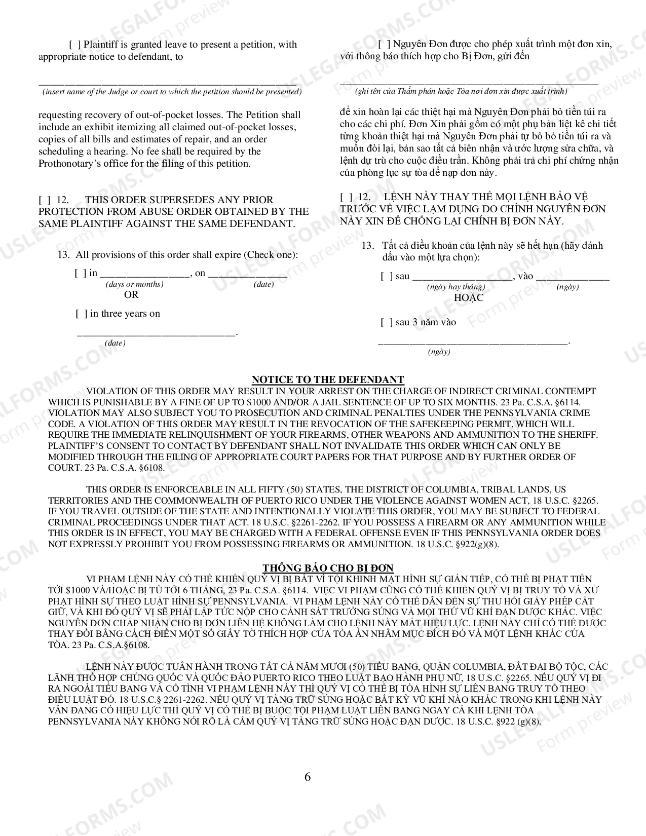 Preview Final Protection From Abuse Order - Vietnamese Translation