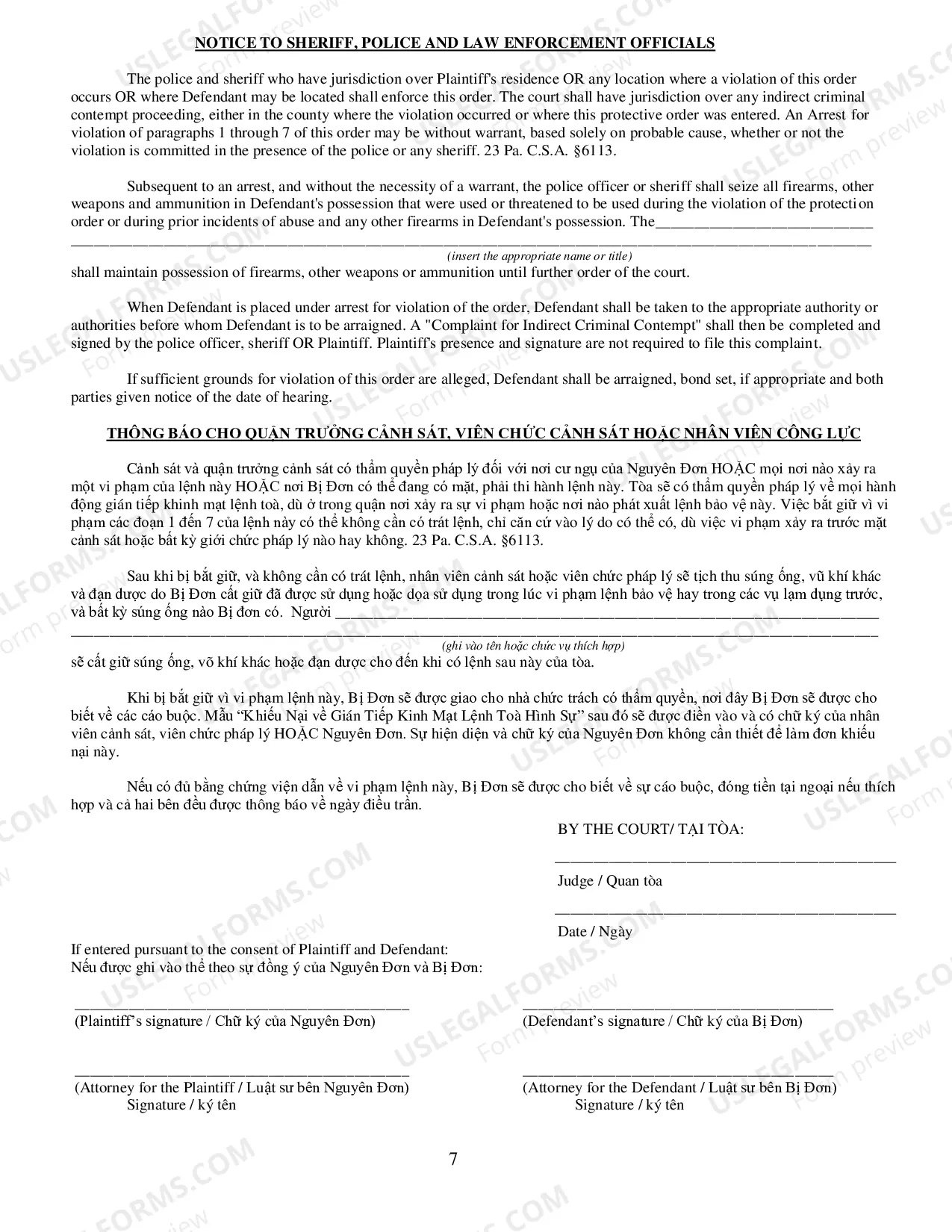 Preview Final Protection From Abuse Order - Vietnamese Translation