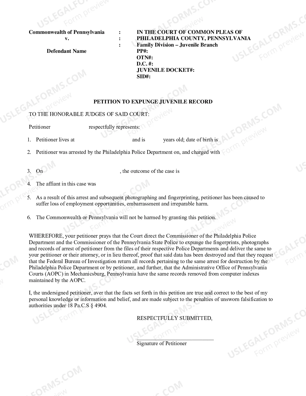 Preview Juvenile Expungement Petition